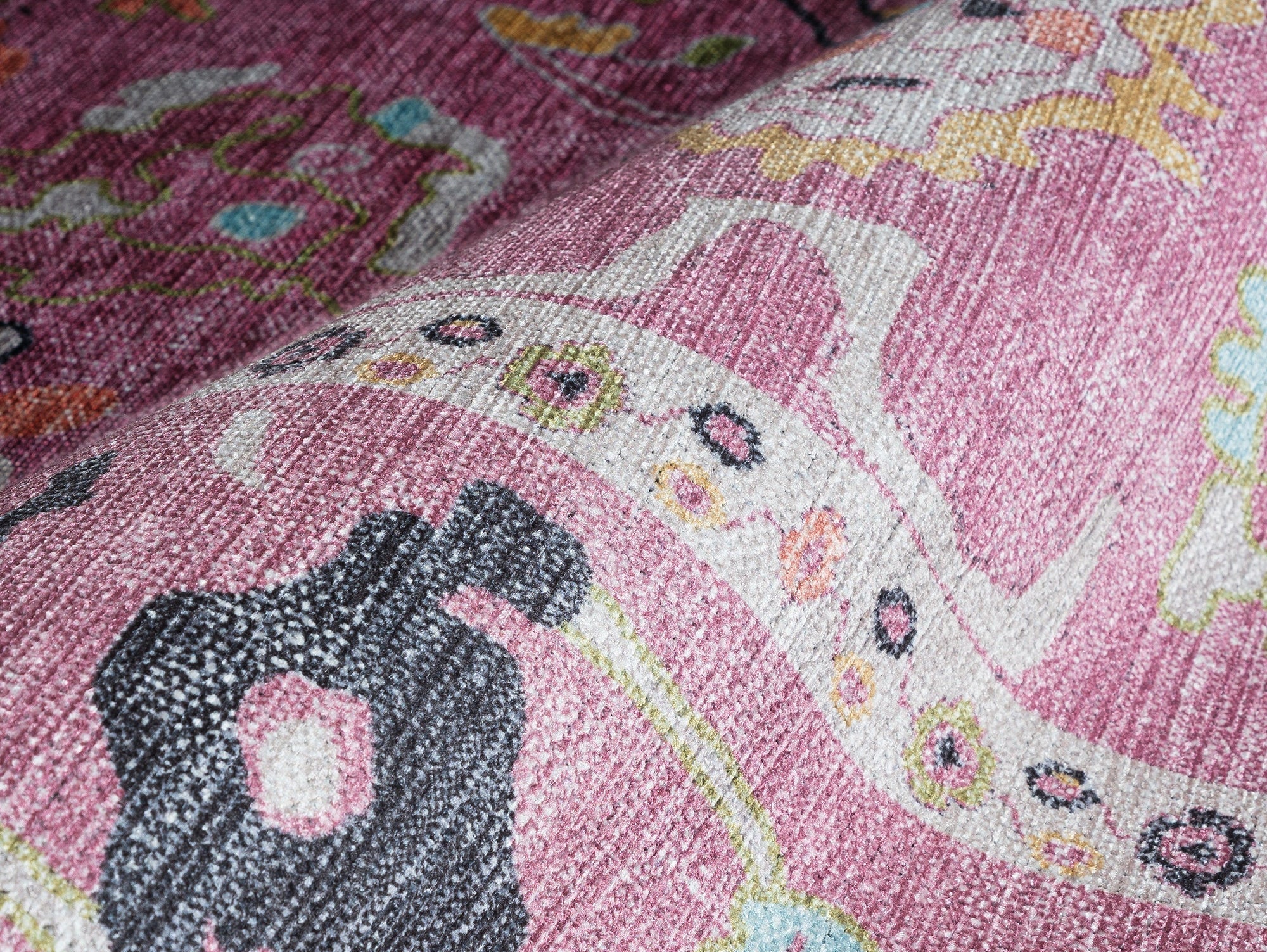 Close-up view of a durable flatweave rug, ideal for high-traffic areas, showcasing its tight weave and textured surface for long-lasting performance and style.