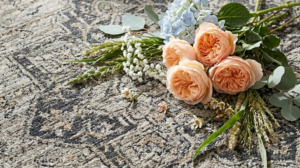 Close-up of a soft area rug showcasing its plush texture, luxurious feel, and cozy comfort underfoot.