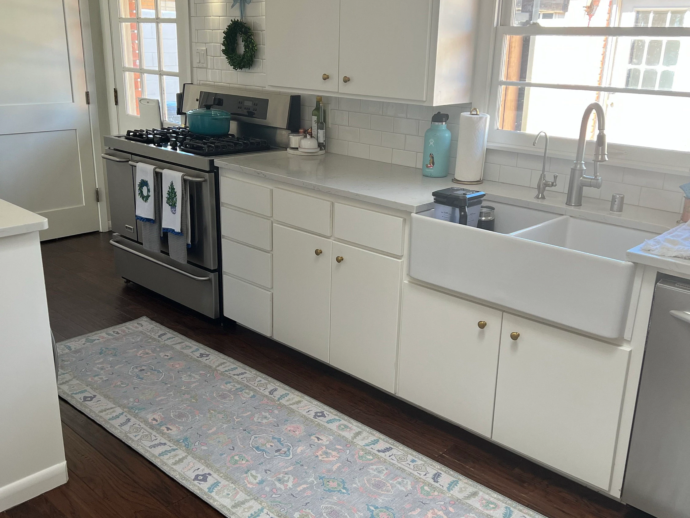 Aviana washable kitchen runner rug in a modern kitchen, designed for everyday durability and style.