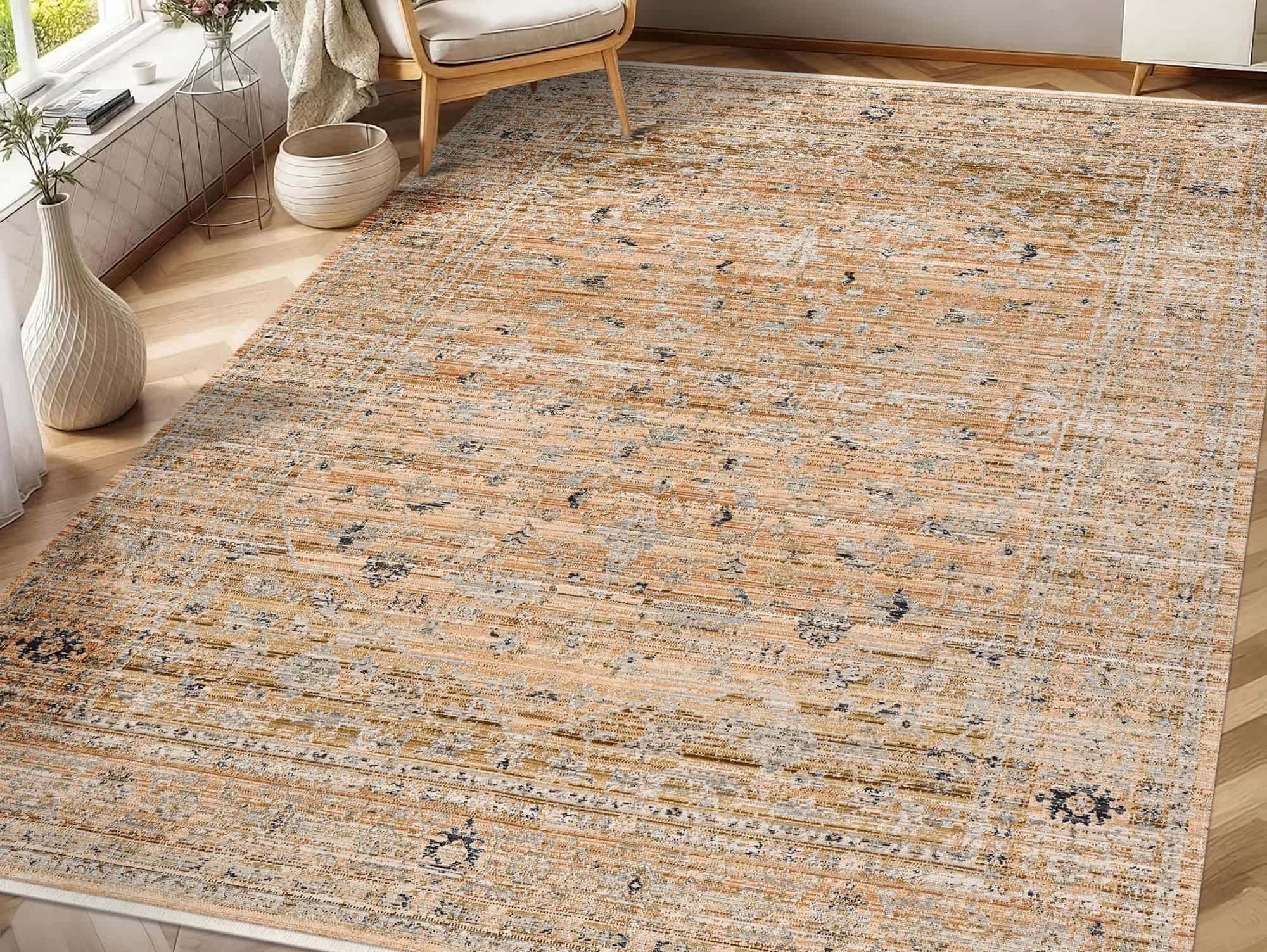 Modern living room with a stylish area rug that brings balance, warmth, and a cohesive look