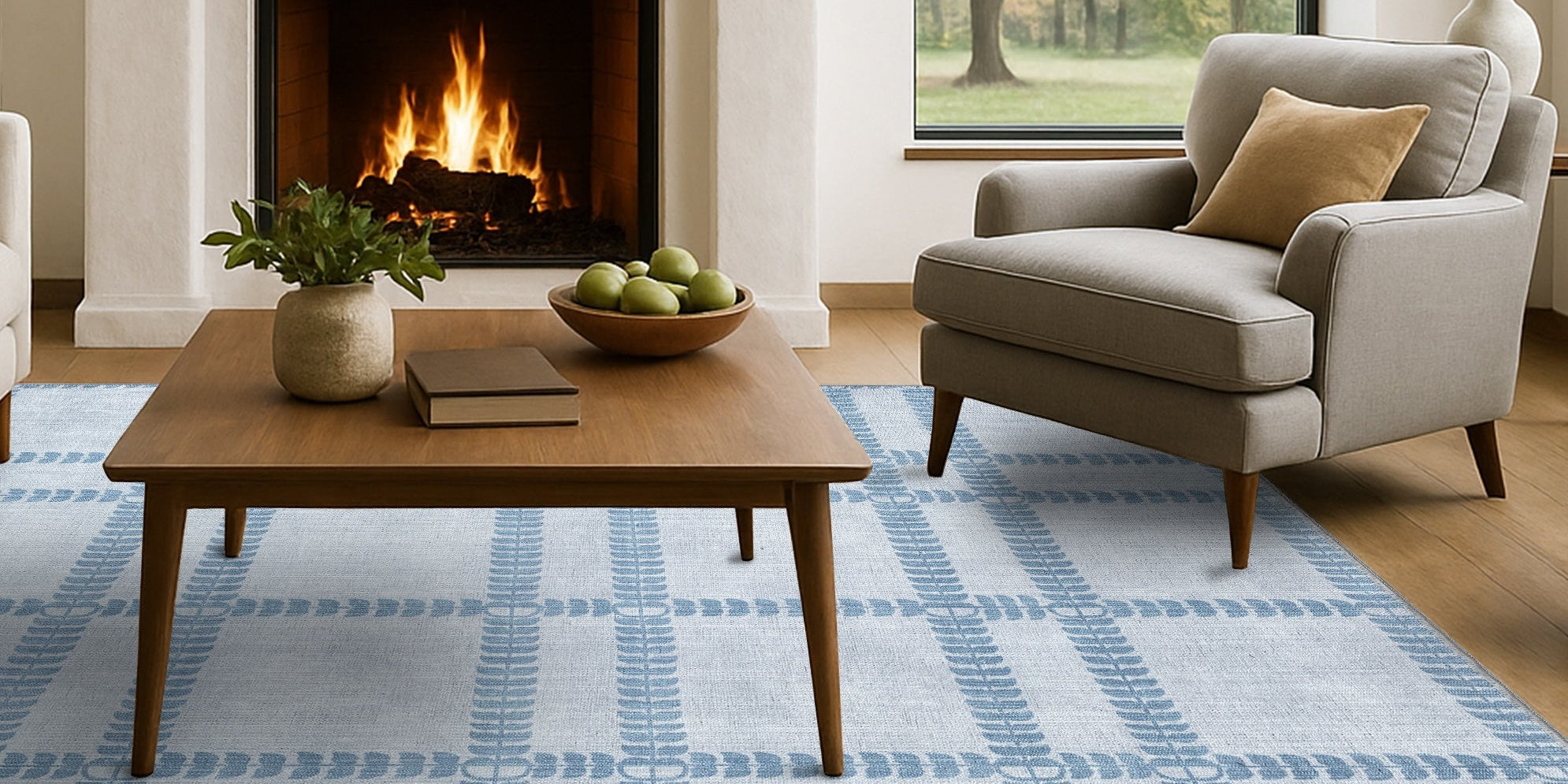 Amani Cream Blue Oushak Rug - Provence Rugs - Fame Rugs