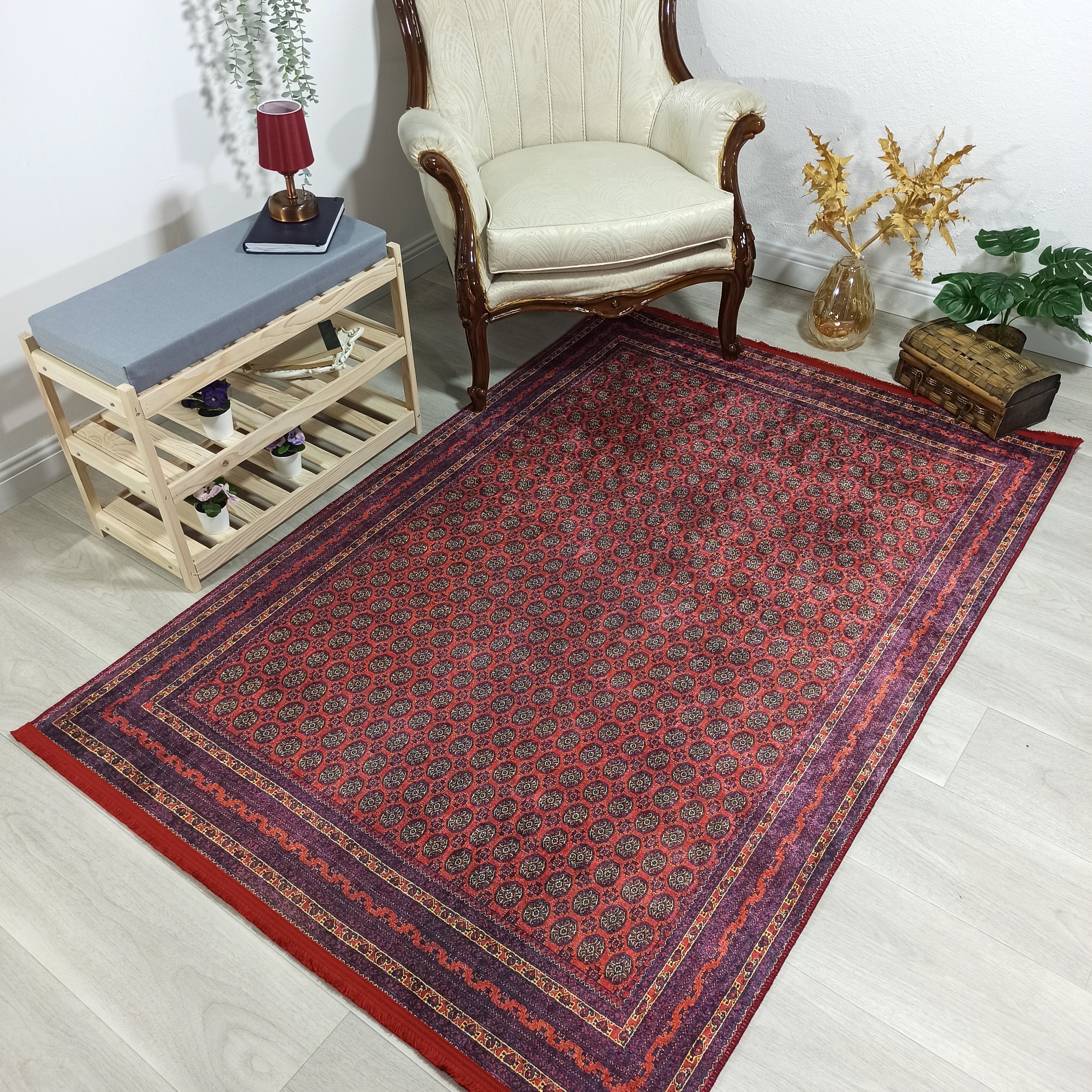 Turkish Kilim Muted Red Turkmen Style Vintage Rug