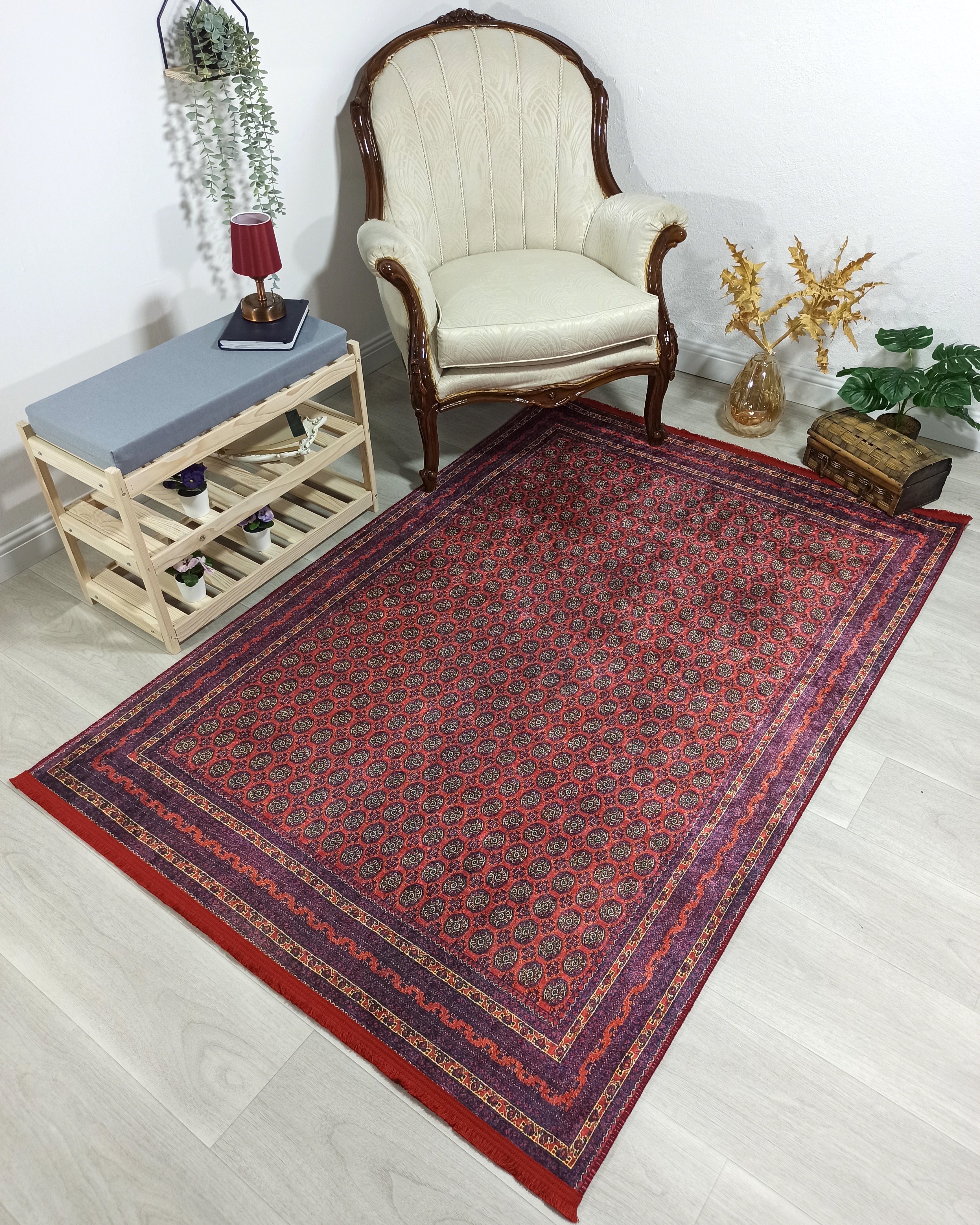 Turkish Kilim Muted Red Turkmen Style Vintage Rug