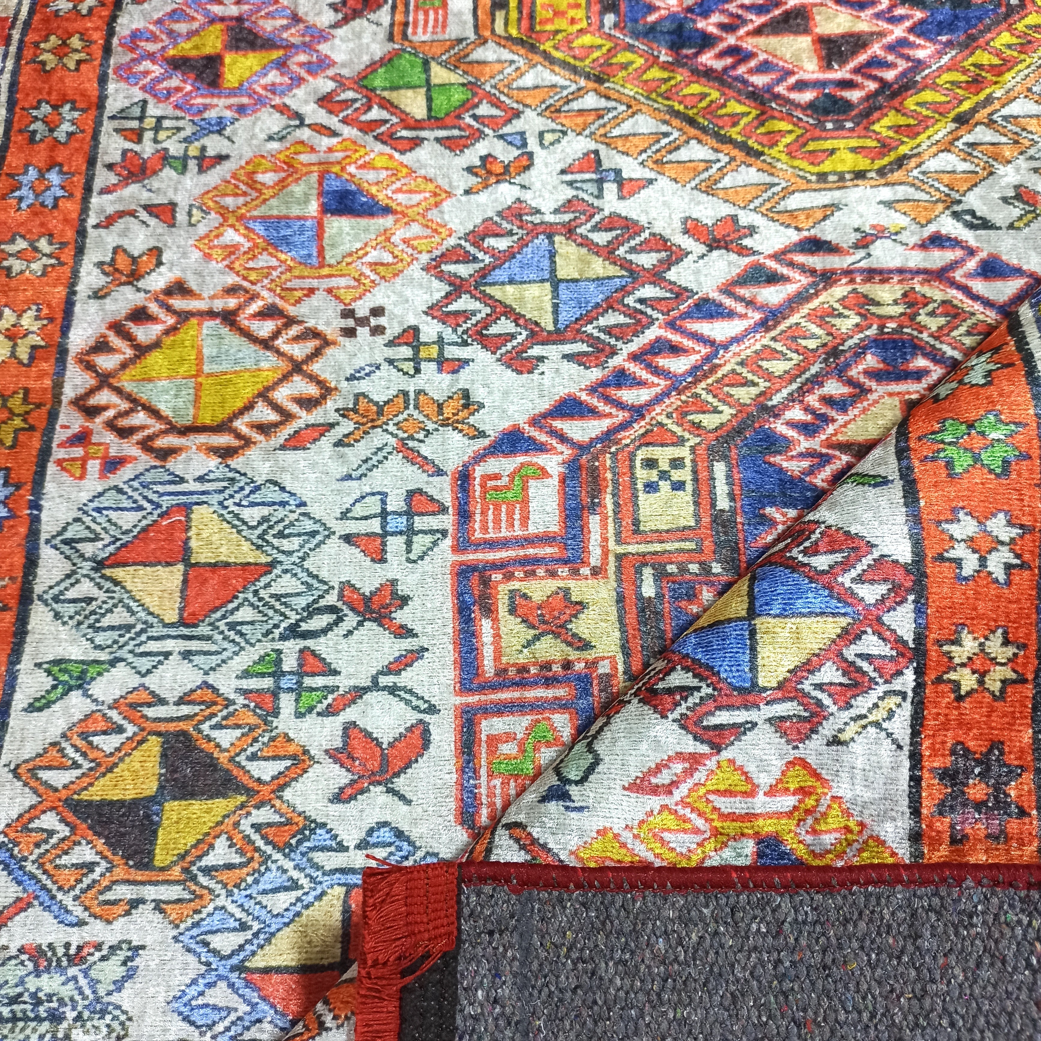 Persian Style Rug, Natural Ivory Colorful Vintage Rug