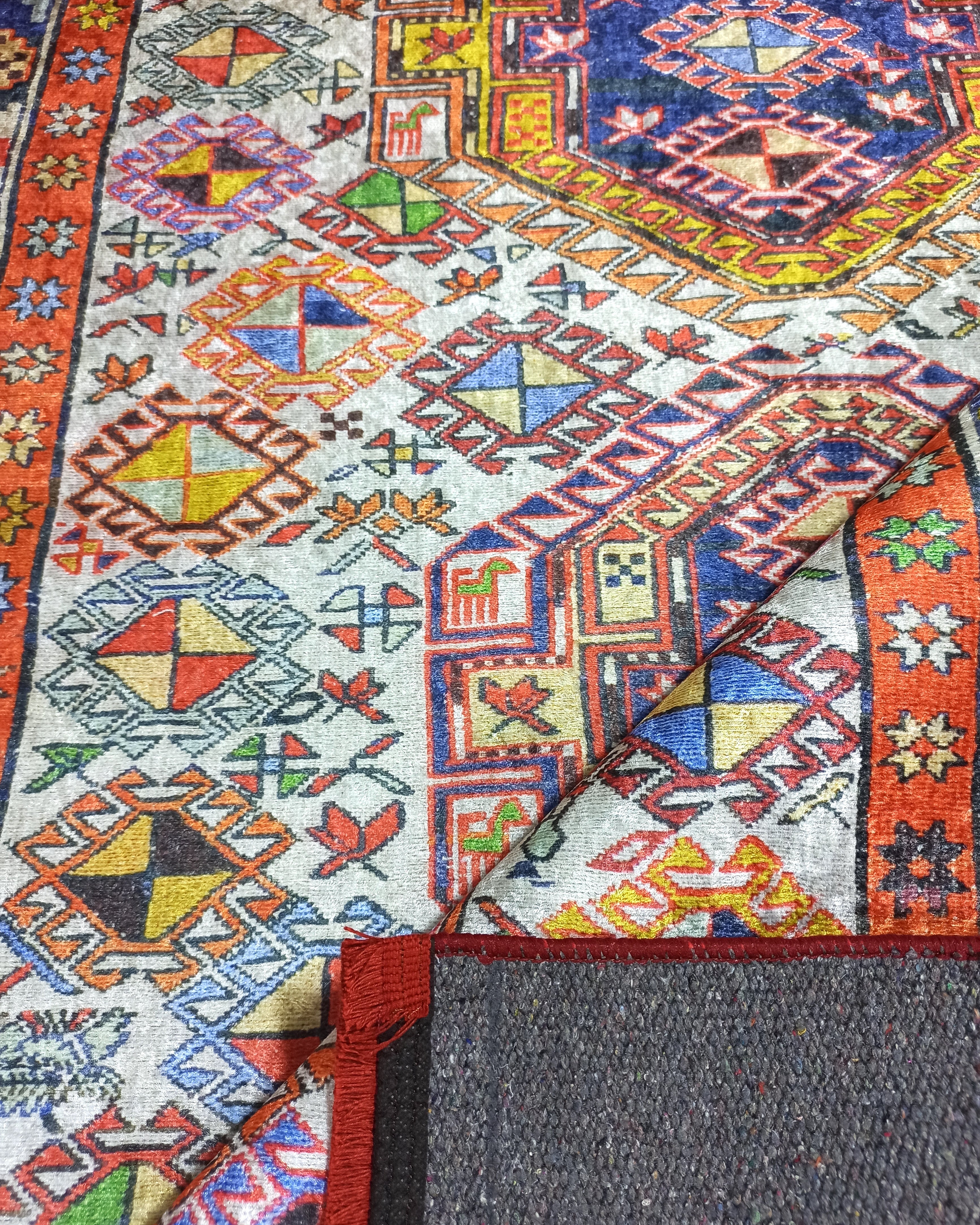 Persian Style Rug, Natural Ivory Colorful Vintage Rug