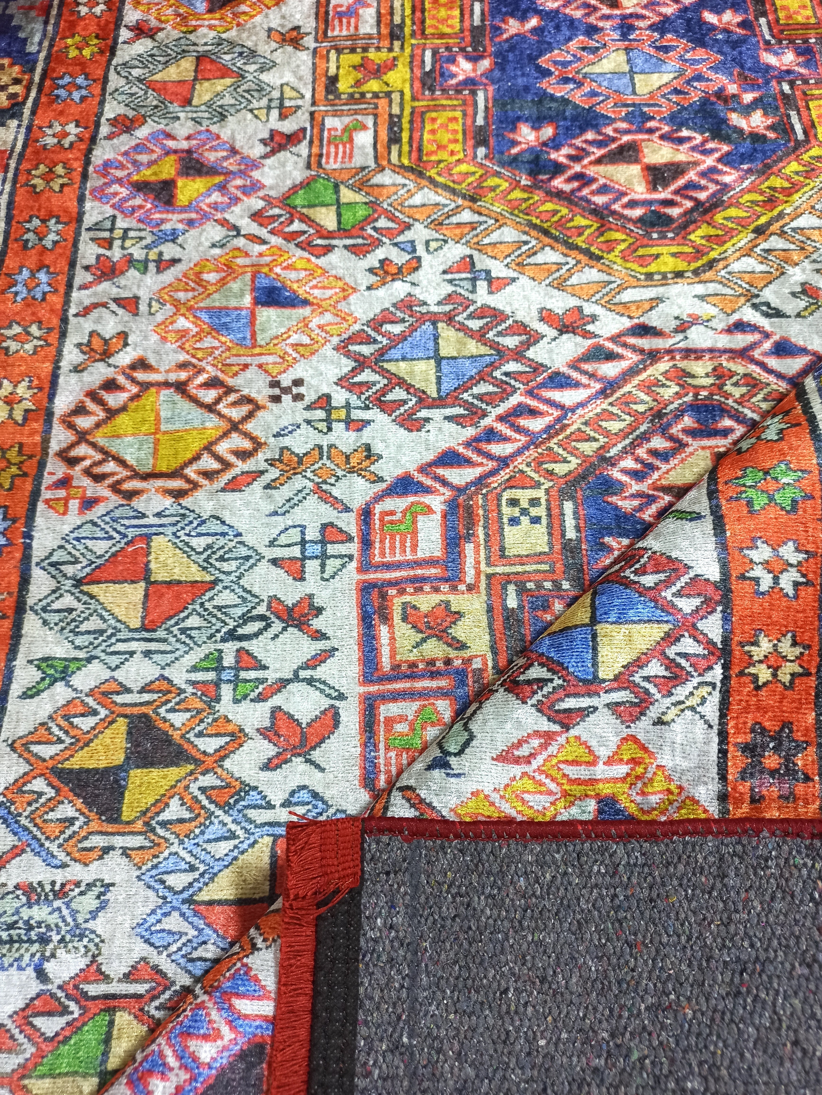 Persian Style Rug, Natural Ivory Colorful Vintage Rug