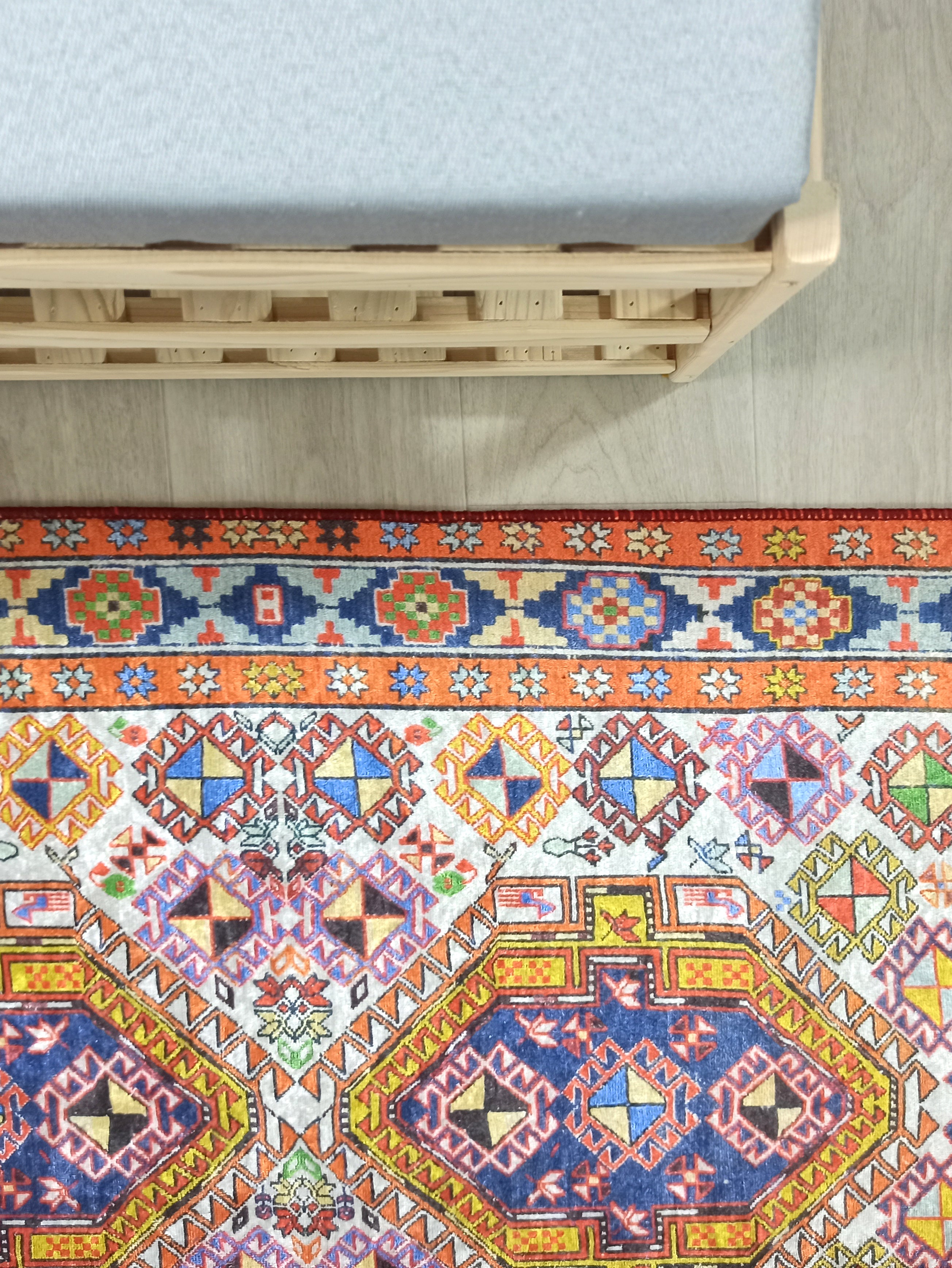 Persian Style Rug, Natural Ivory Colorful Vintage Rug