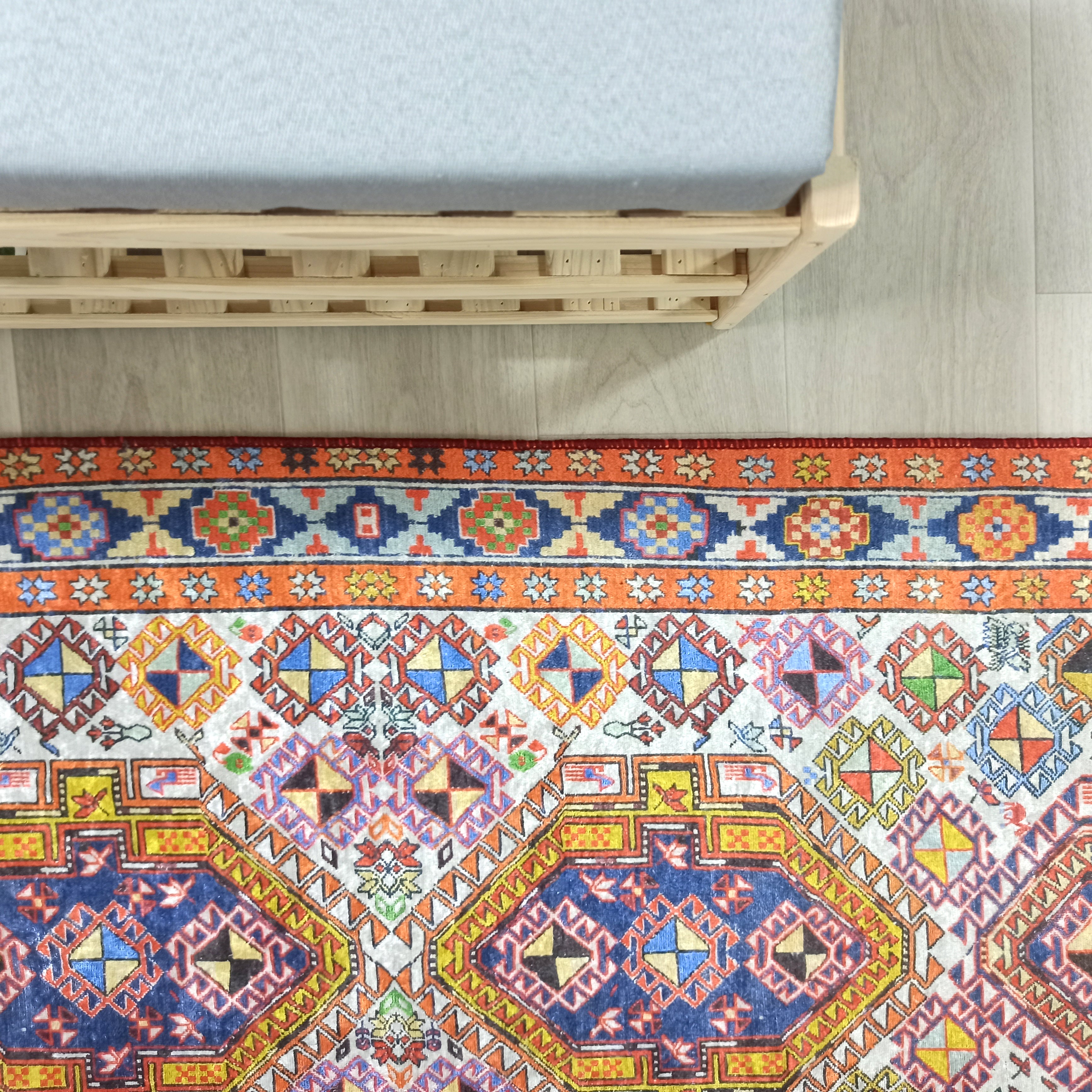 Persian Style Rug, Natural Ivory Colorful Vintage Rug