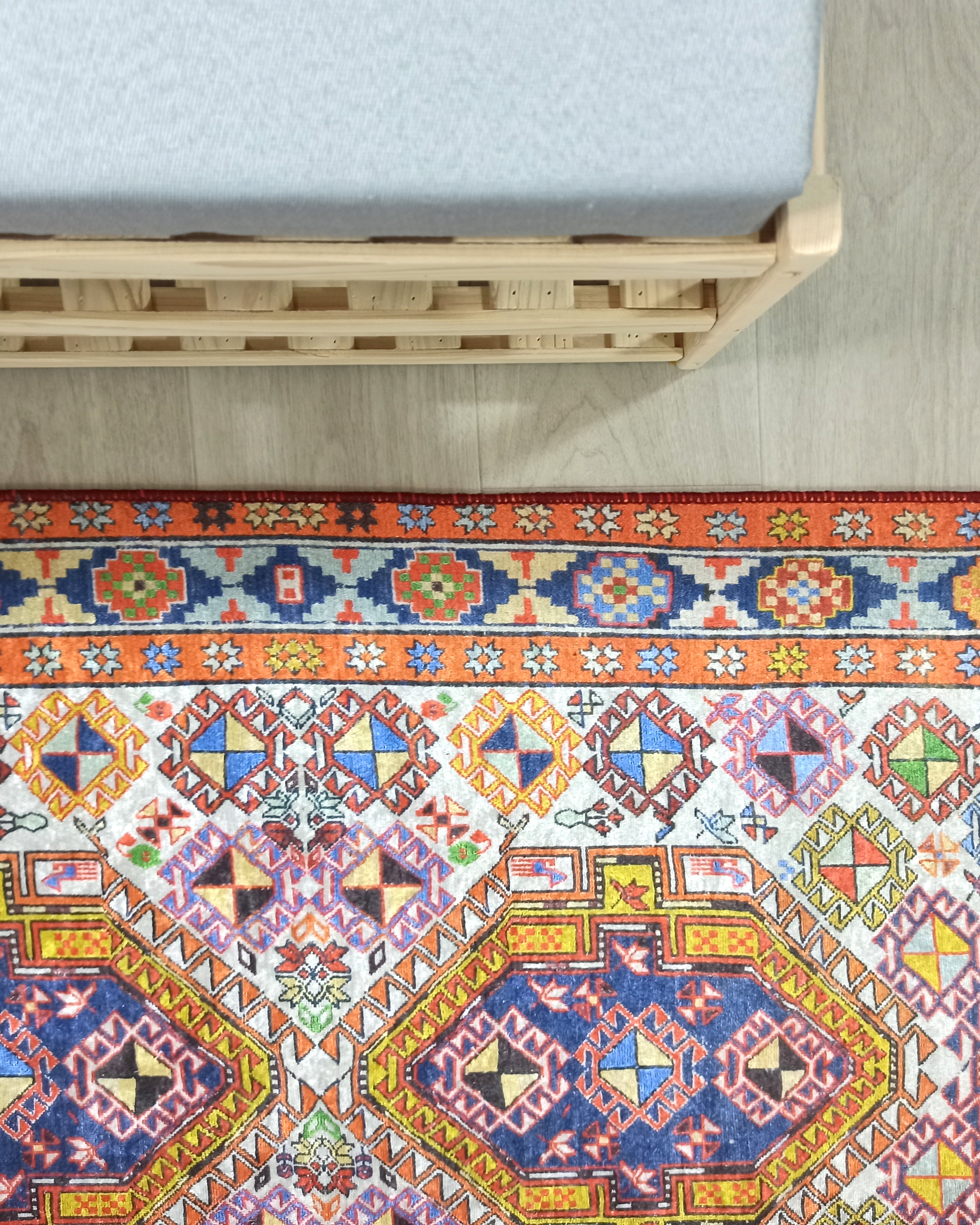 Persian Style Rug, Natural Ivory Colorful Vintage Rug