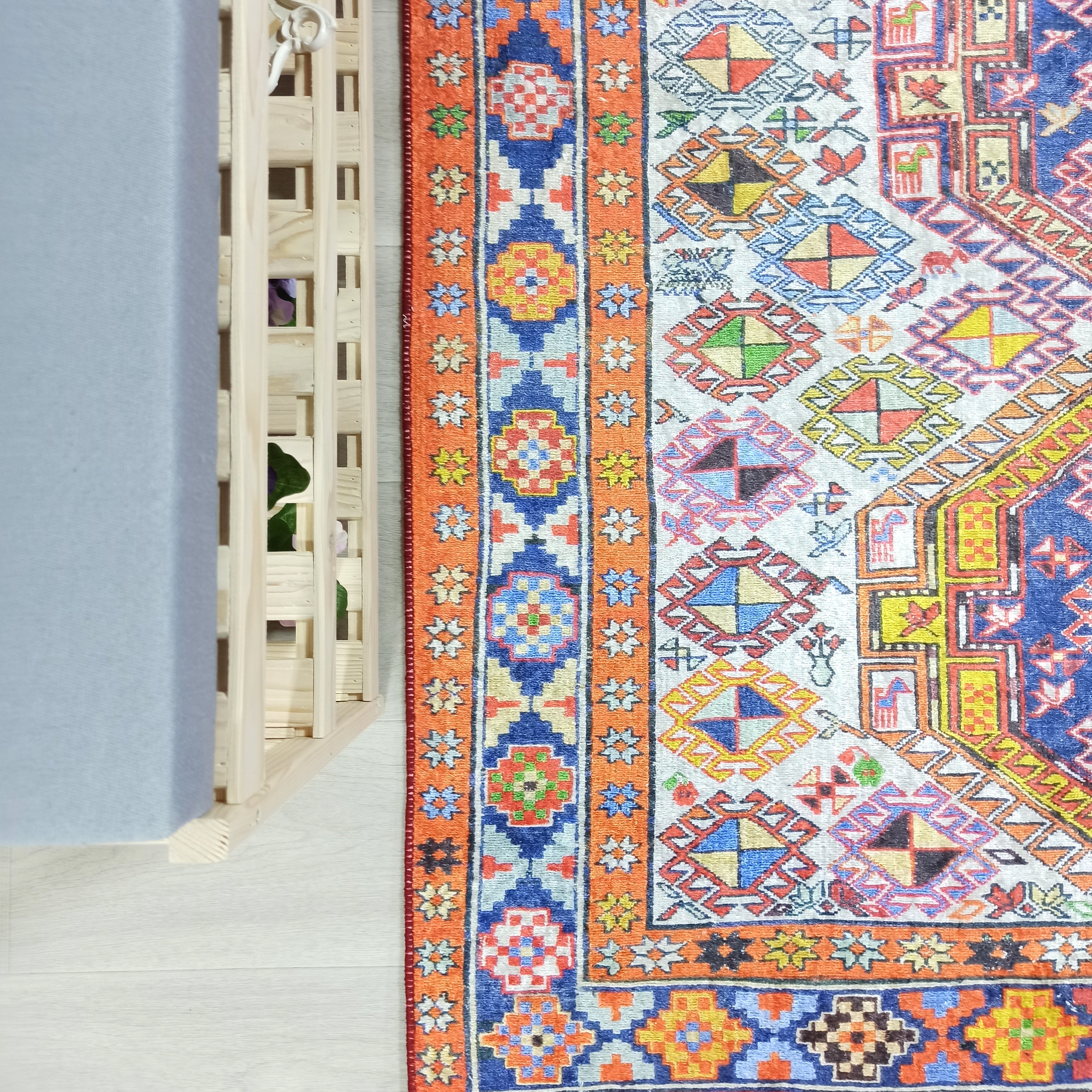 Persian Style Rug, Natural Ivory Colorful Vintage Rug