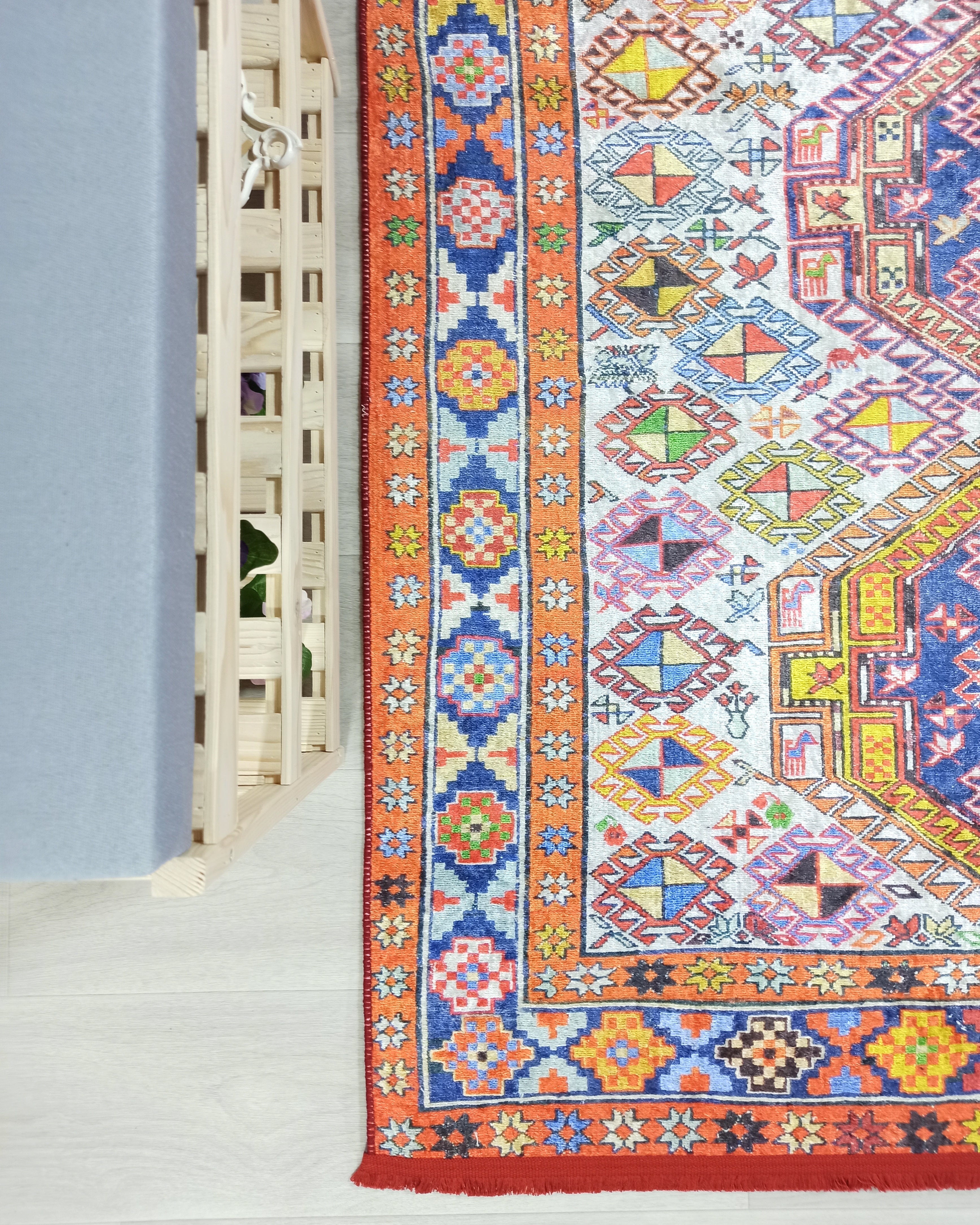 Persian Style Rug, Natural Ivory Colorful Vintage Rug