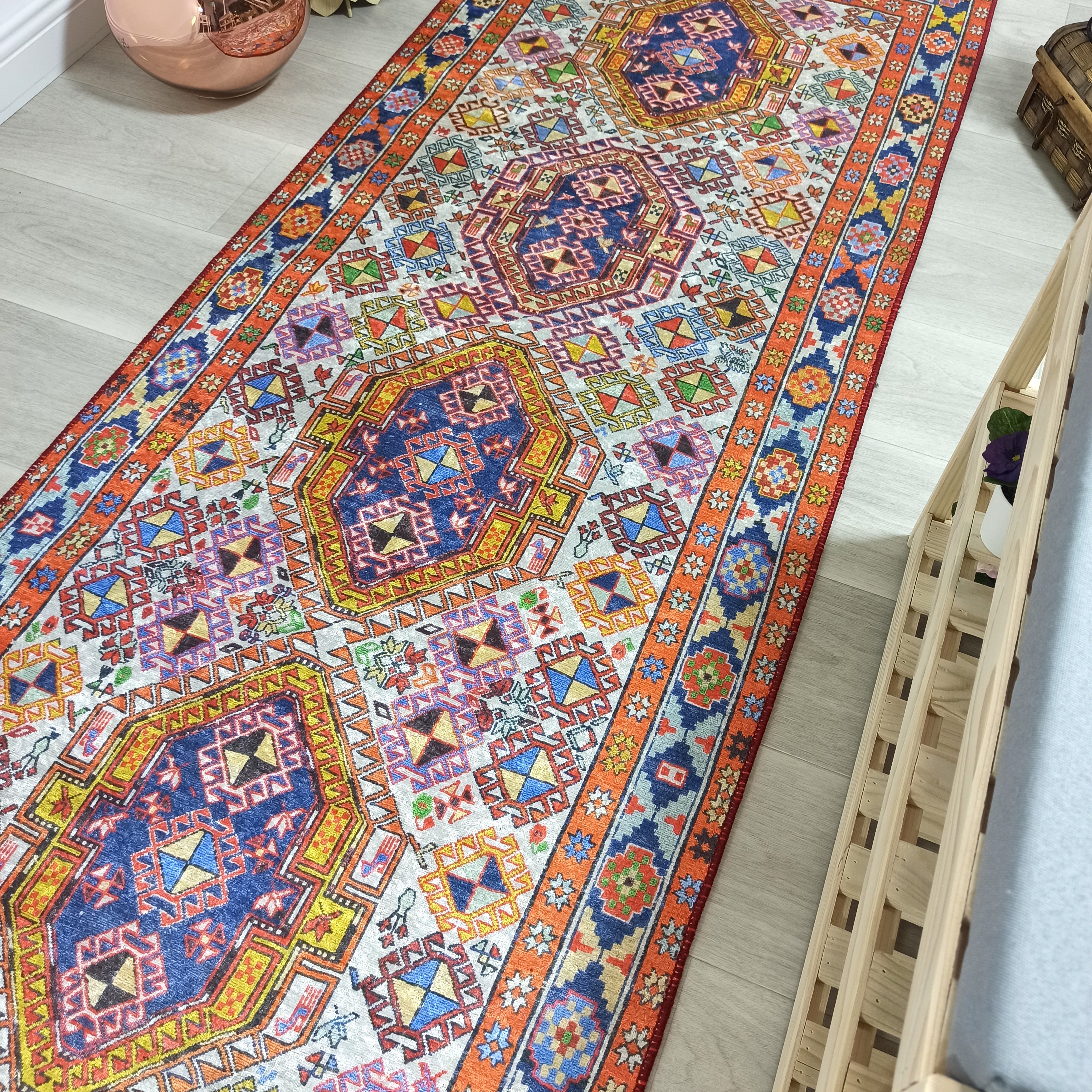 Persian Style Rug, Natural Ivory Colorful Vintage Rug