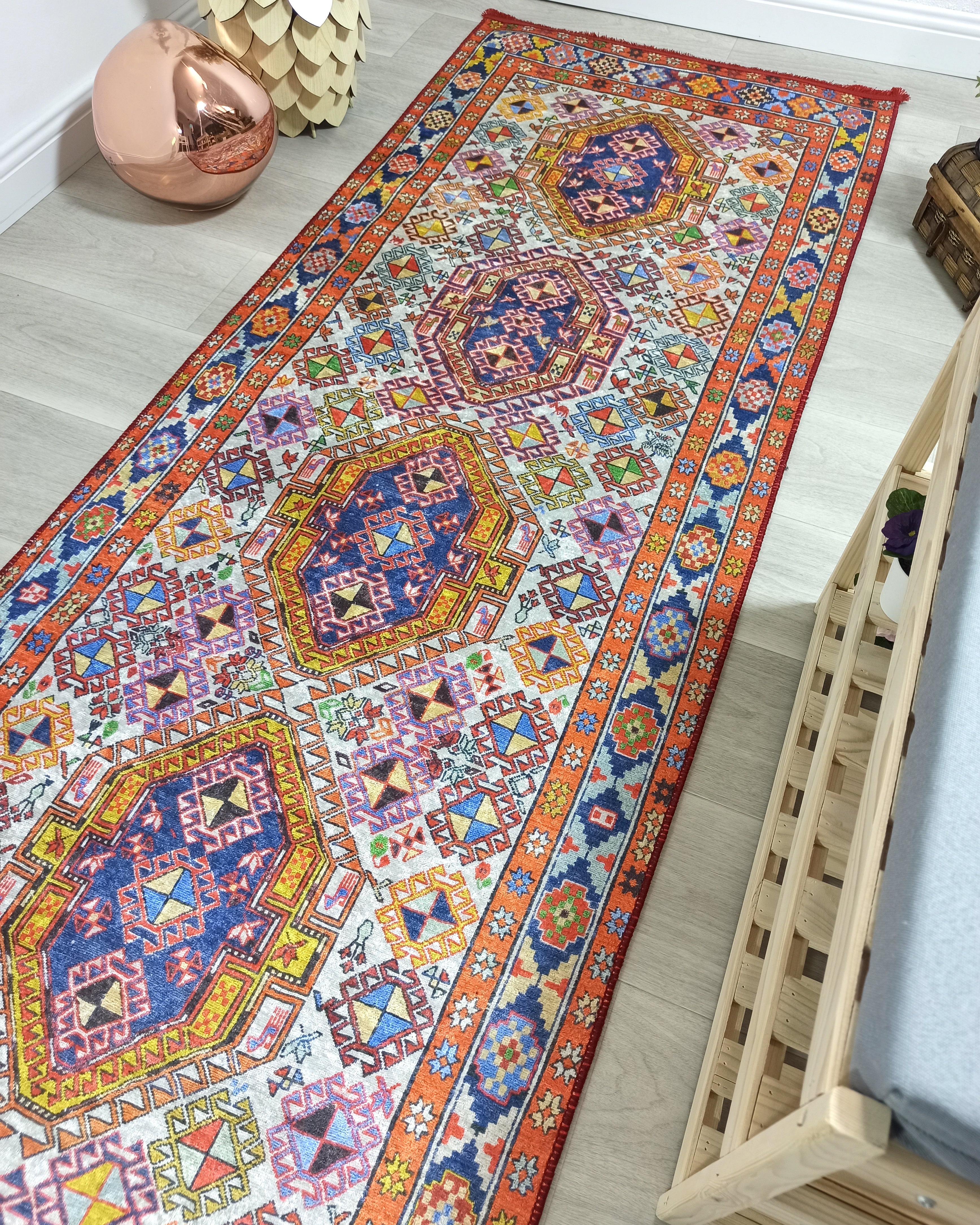 Persian Style Rug, Natural Ivory Colorful Vintage Rug