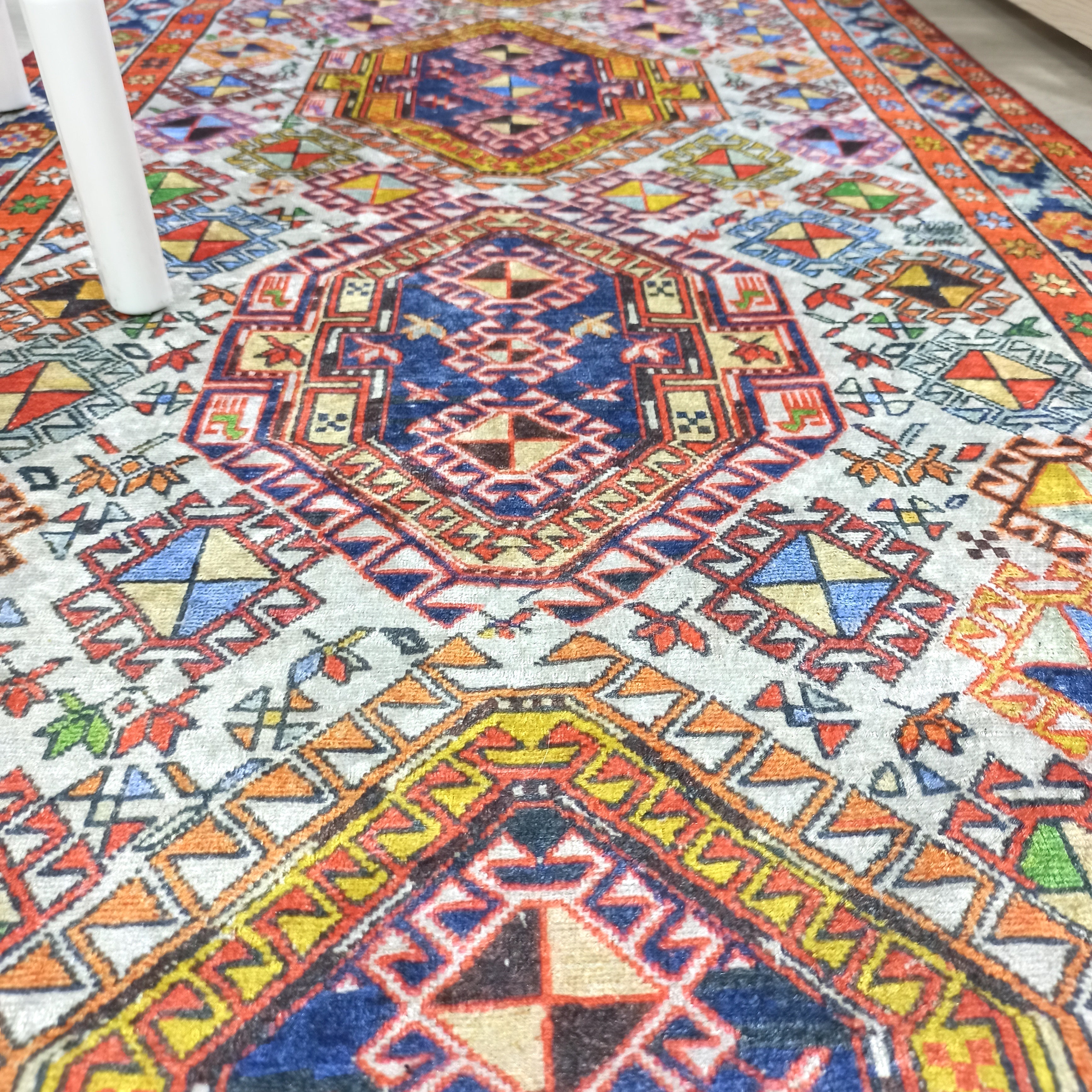 Persian Style Rug, Natural Ivory Colorful Vintage Rug