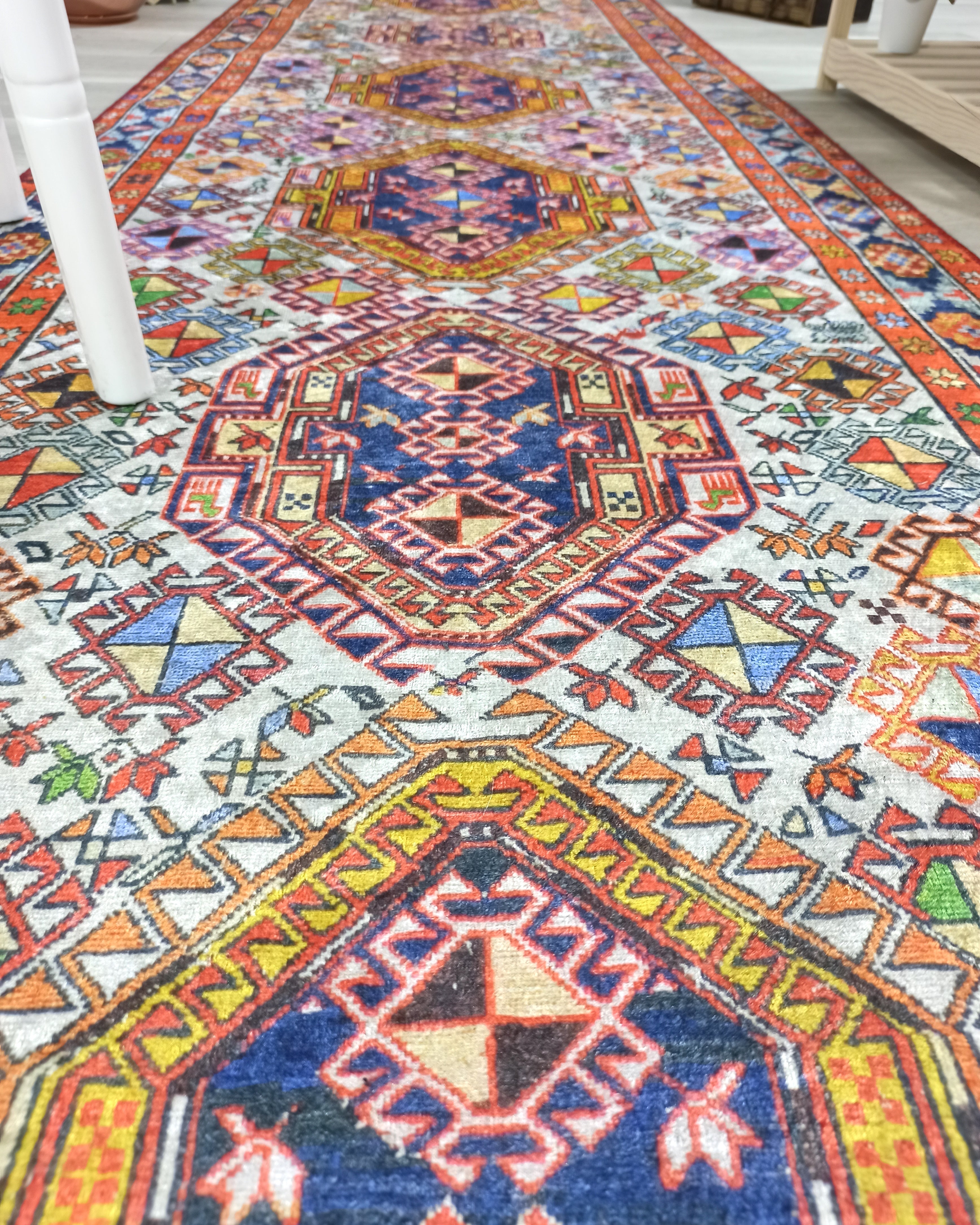 Persian Style Rug, Natural Ivory Colorful Vintage Rug