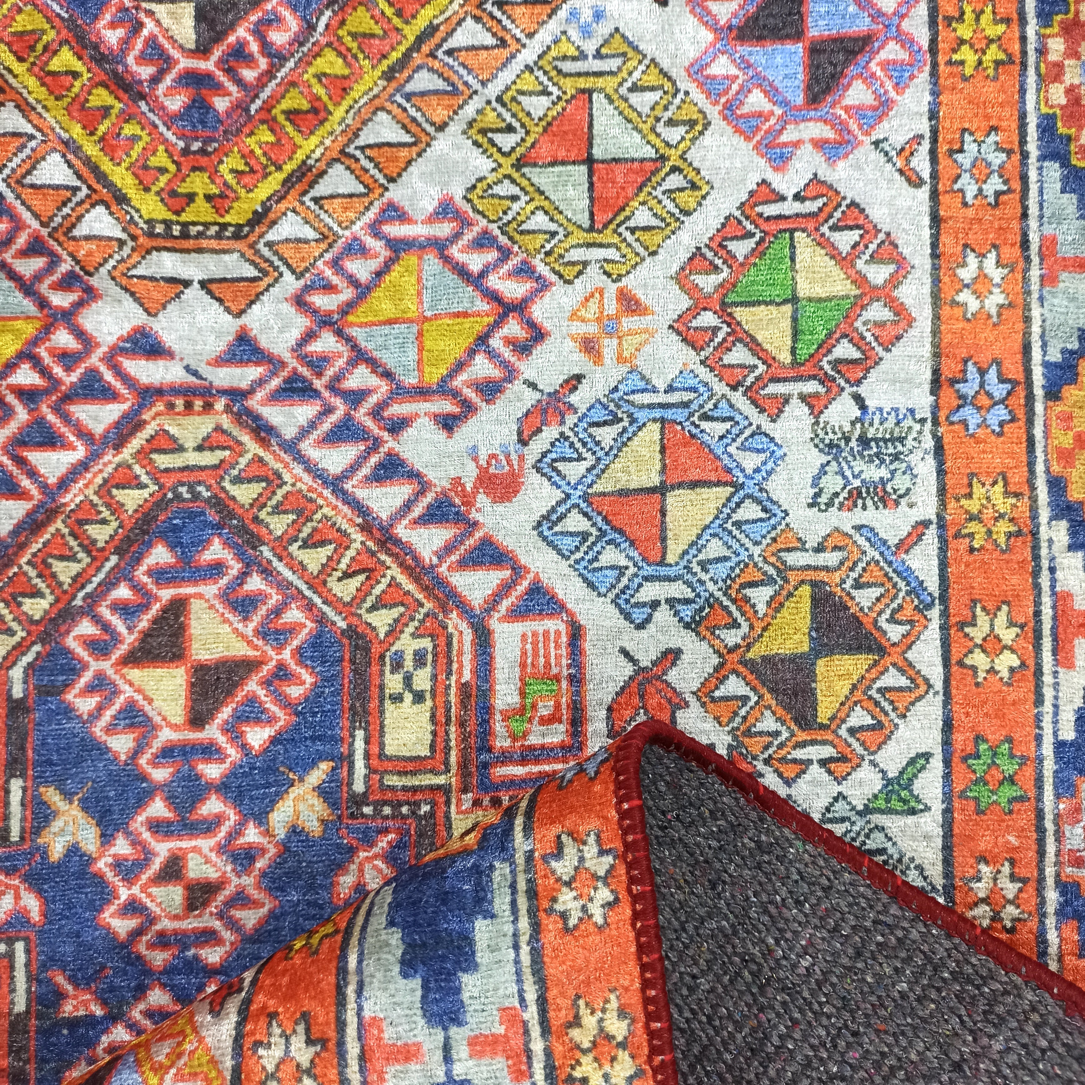 Persian Style Rug, Natural Ivory Colorful Vintage Rug