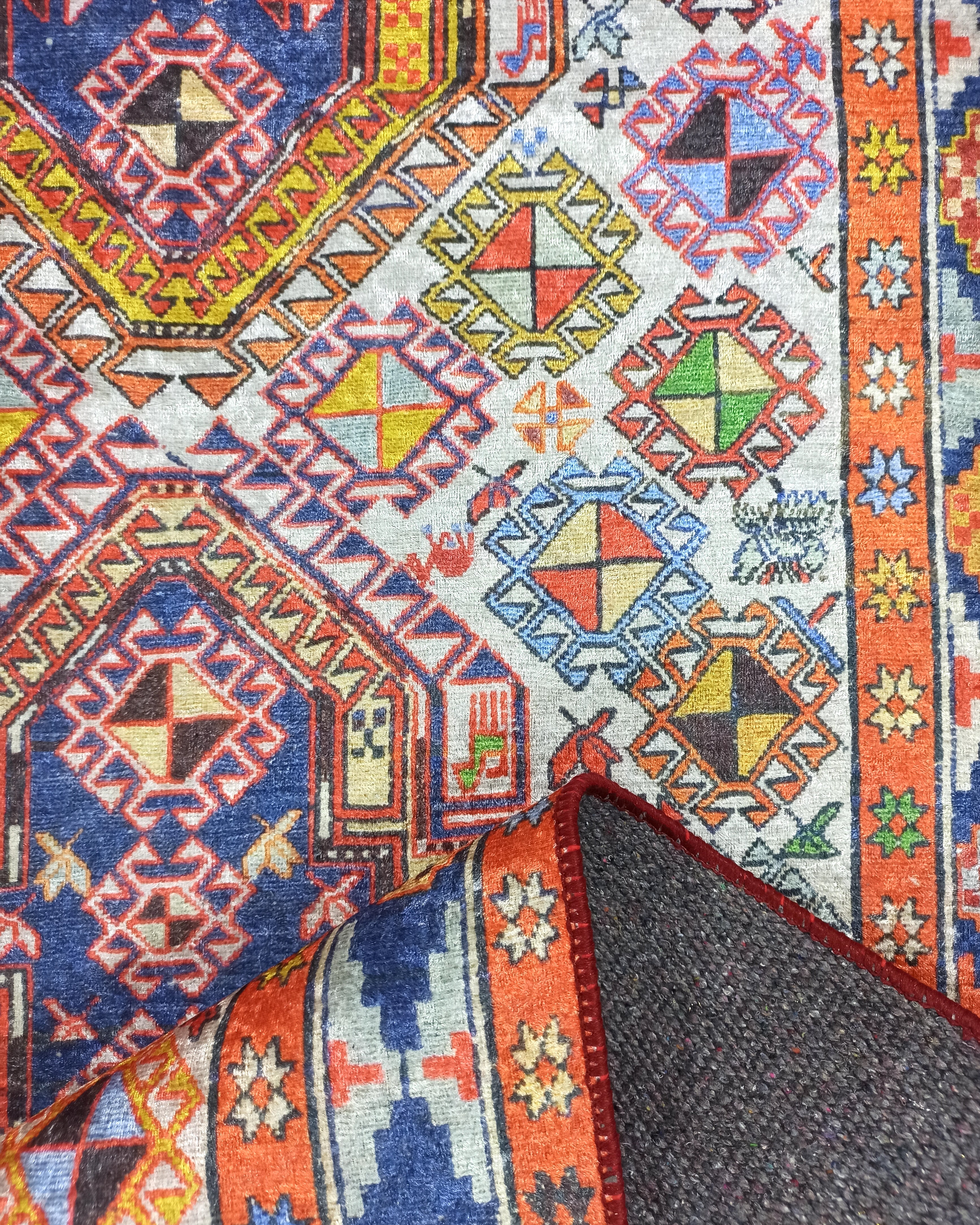 Persian Style Rug, Natural Ivory Colorful Vintage Rug