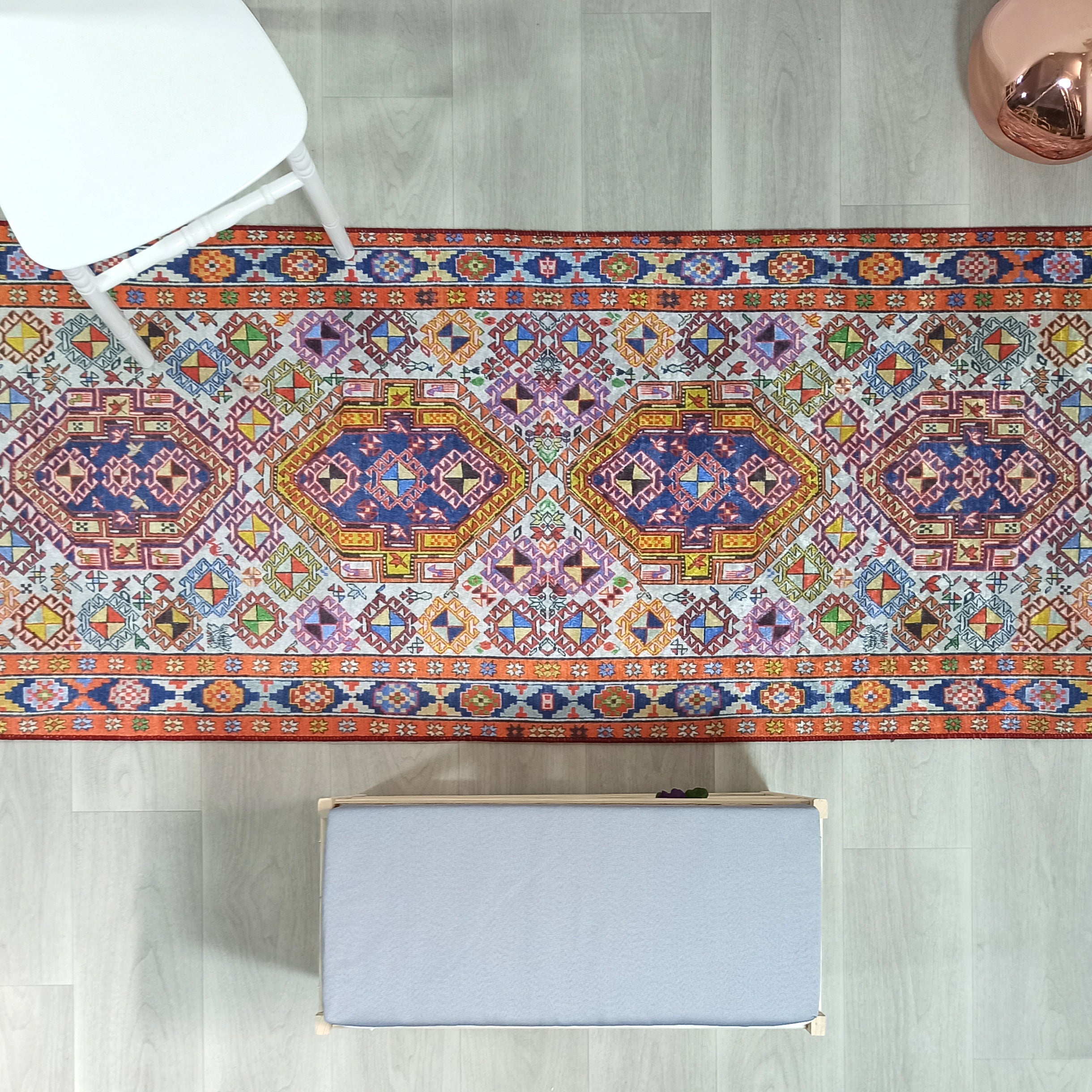 Persian Style Rug, Natural Ivory Colorful Vintage Rug