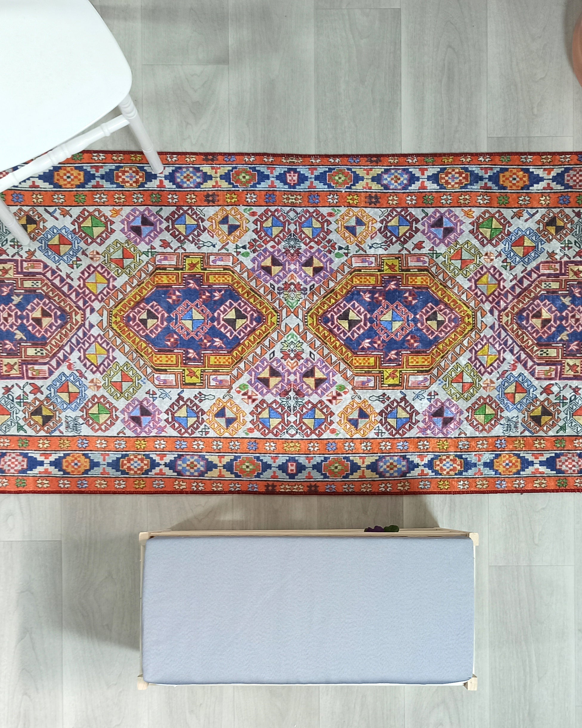 Persian Style Rug, Natural Ivory Colorful Vintage Rug