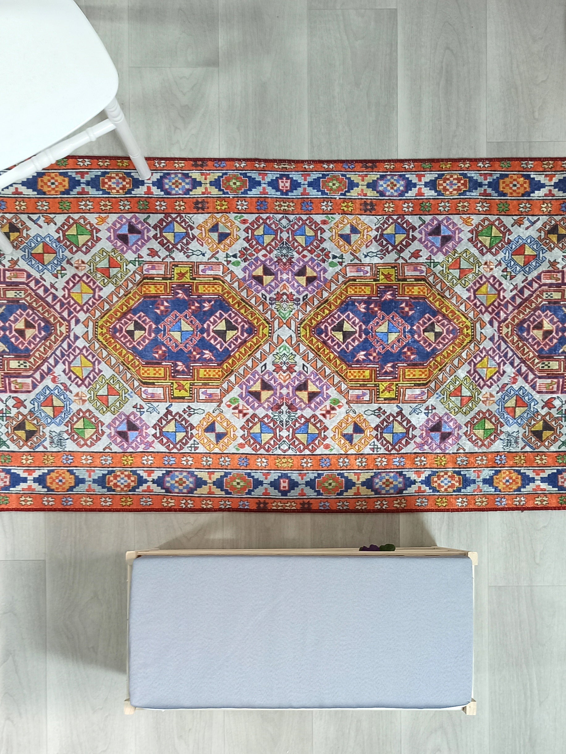 Persian Style Rug, Natural Ivory Colorful Vintage Rug