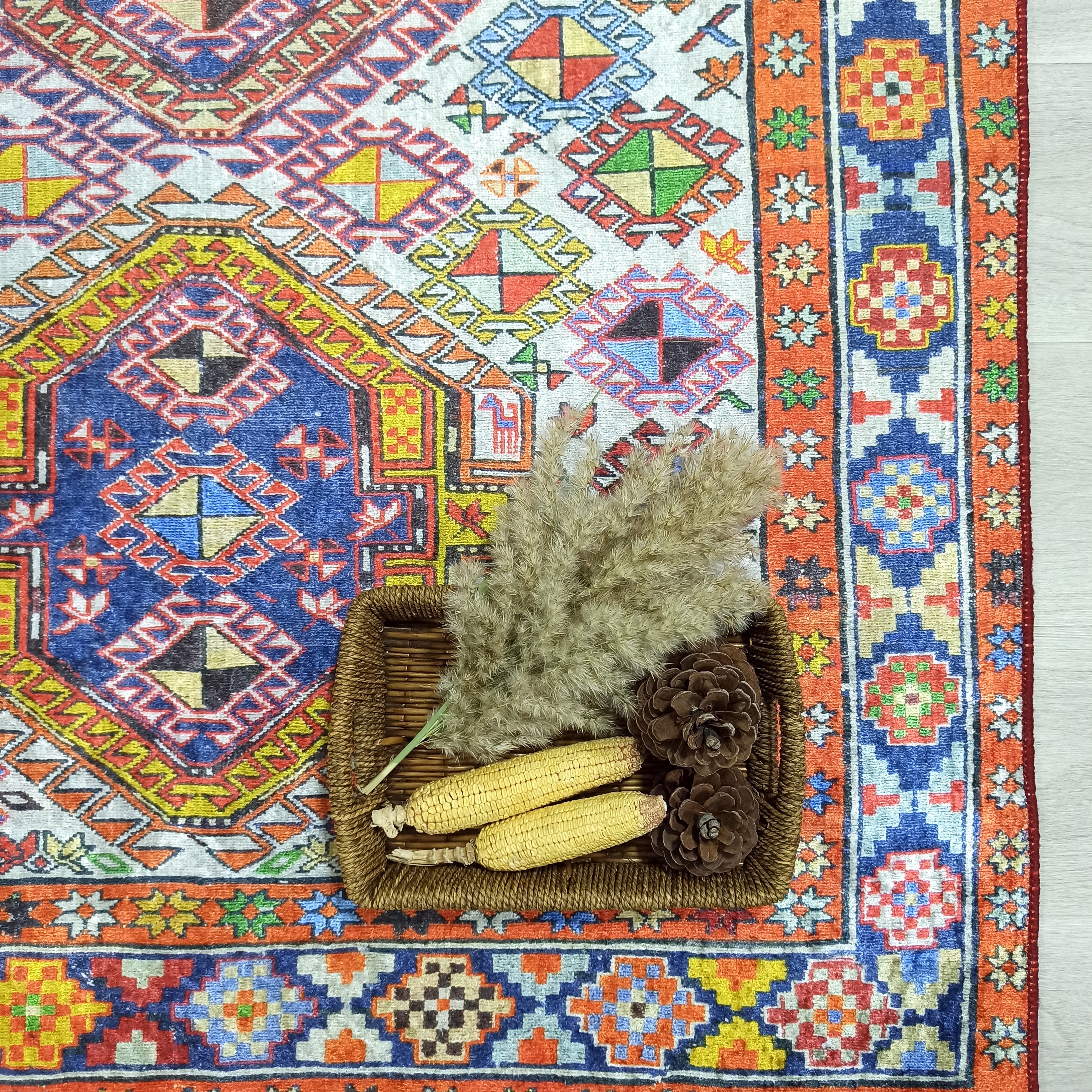 Persian Style Rug, Natural Ivory Colorful Vintage Rug