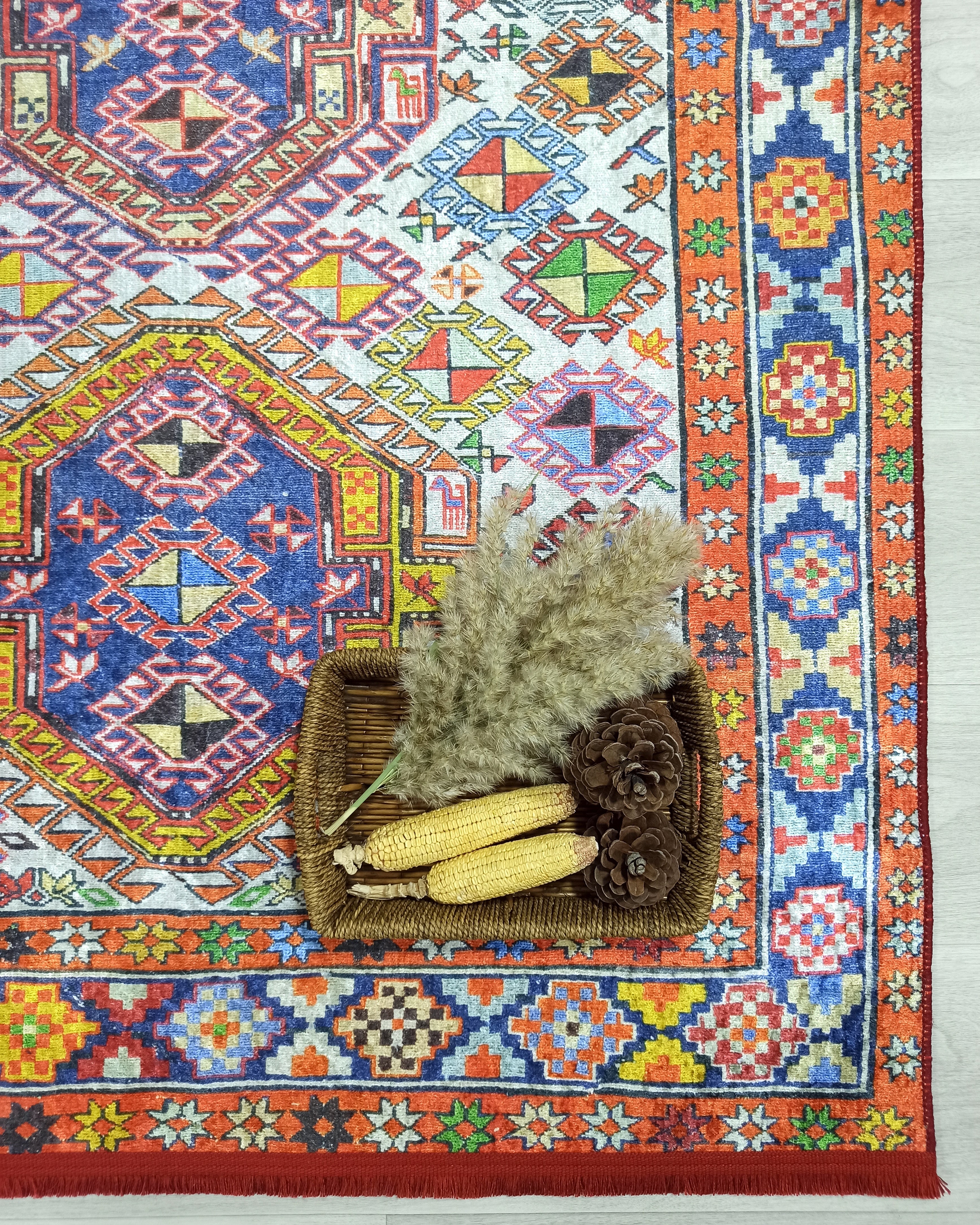 Persian Style Rug, Natural Ivory Colorful Vintage Rug