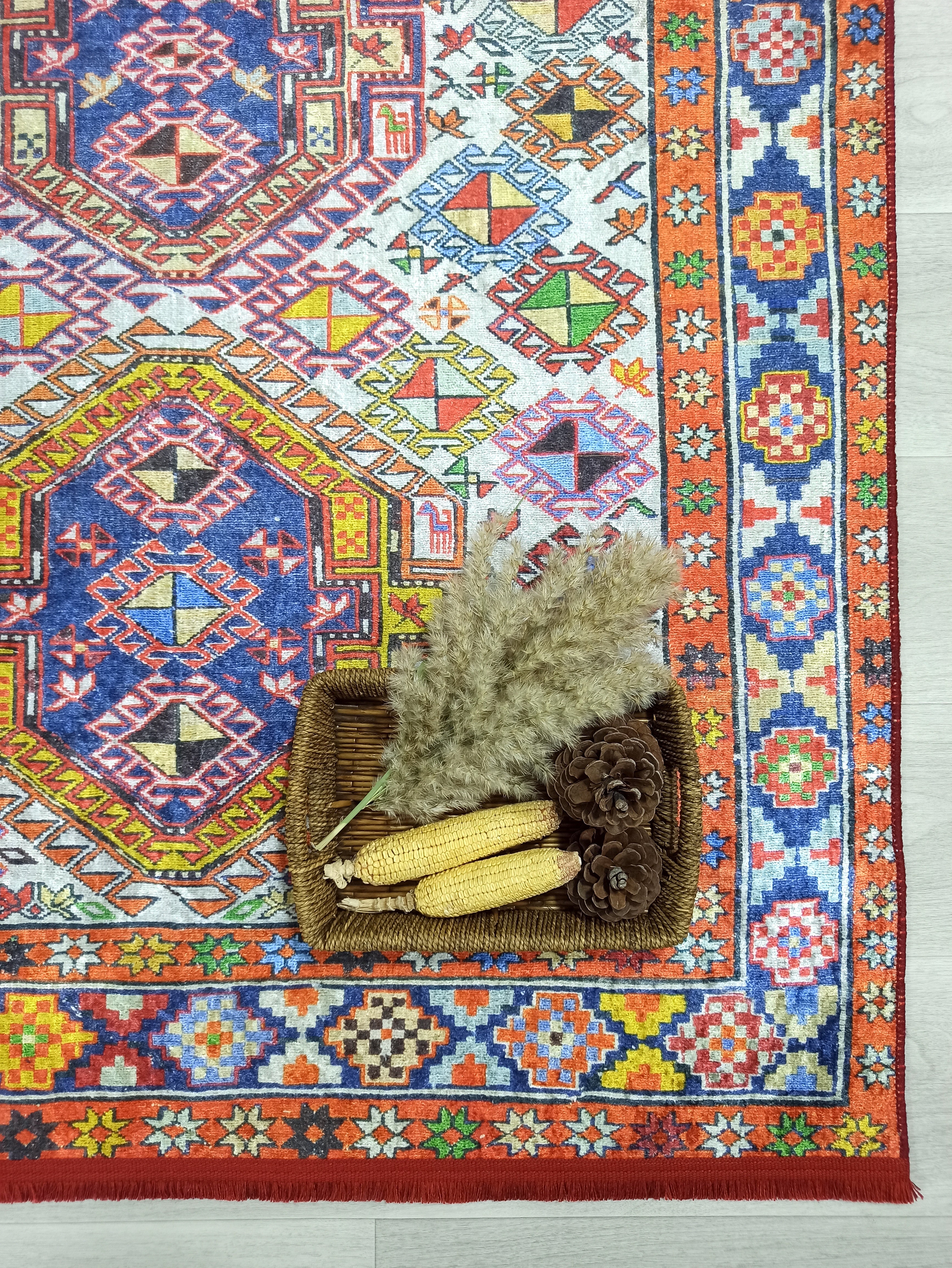 Persian Style Rug, Natural Ivory Colorful Vintage Rug