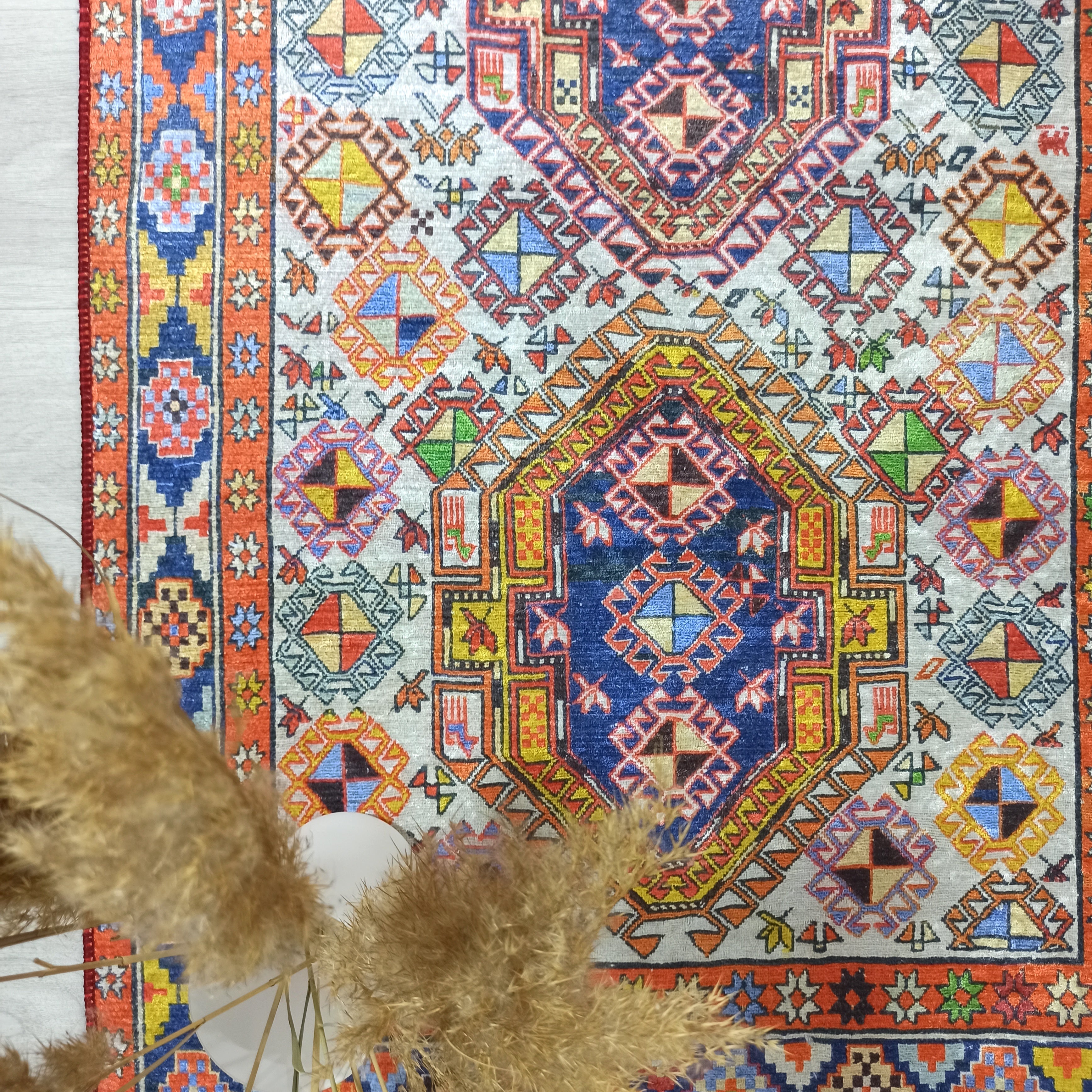 Persian Style Rug, Natural Ivory Colorful Vintage Rug