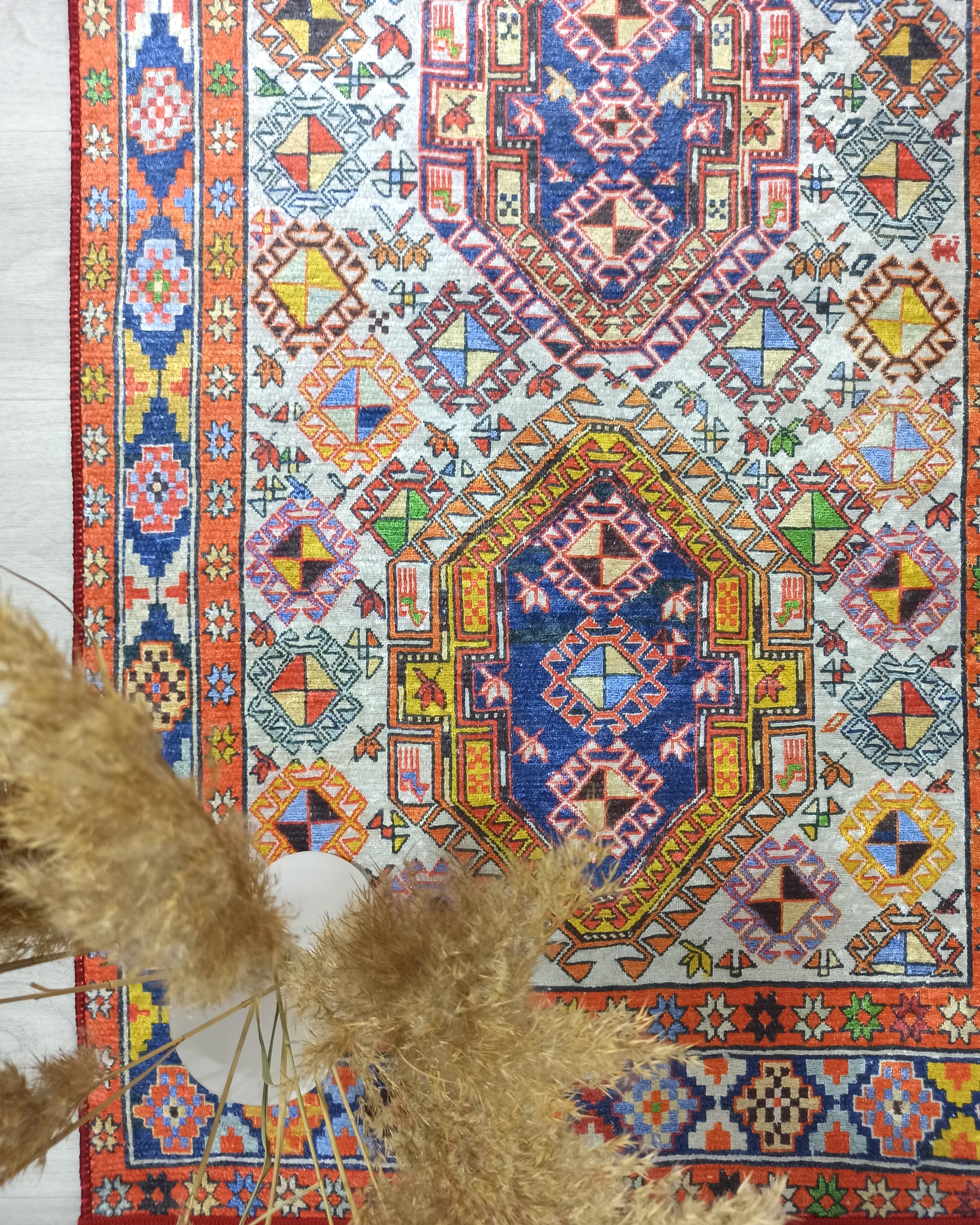 Persian Style Rug, Natural Ivory Colorful Vintage Rug