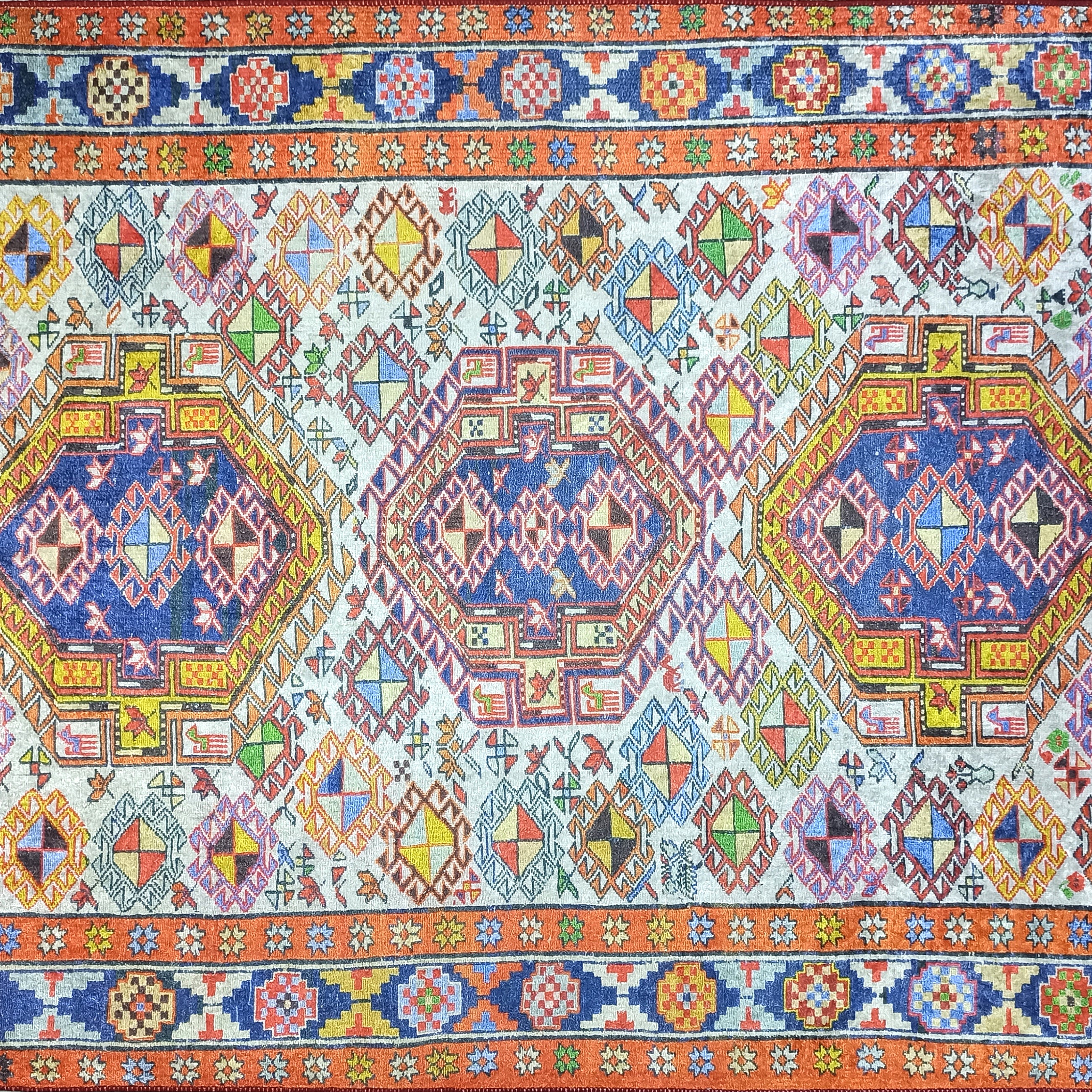 Persian Style Rug, Natural Ivory Colorful Vintage Rug