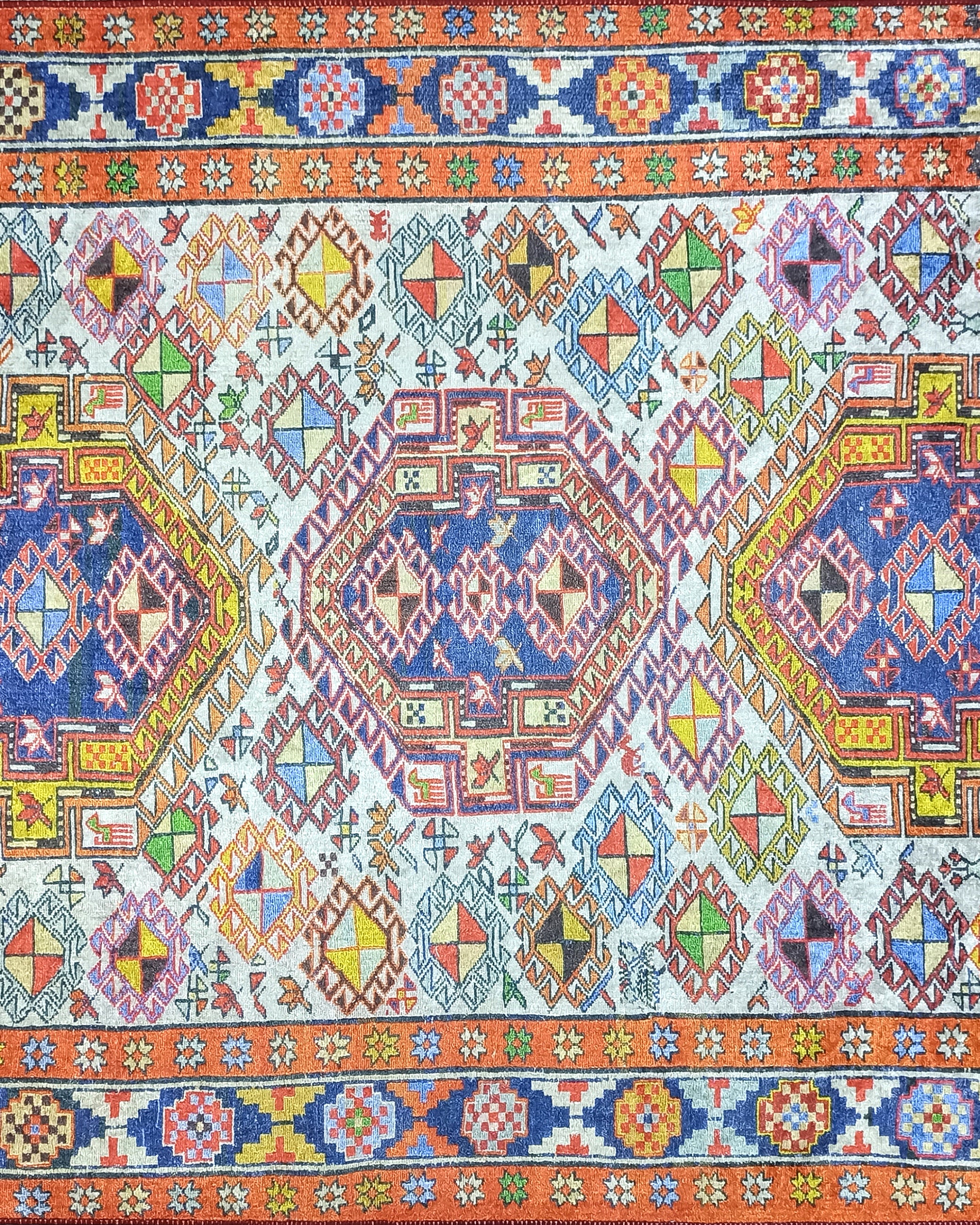 Persian Style Rug, Natural Ivory Colorful Vintage Rug