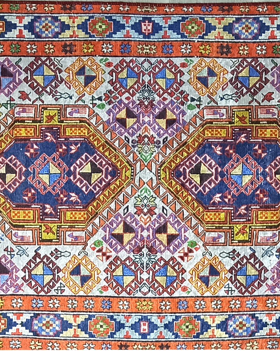 Persian Style Rug, Natural Ivory Colorful Vintage Rug