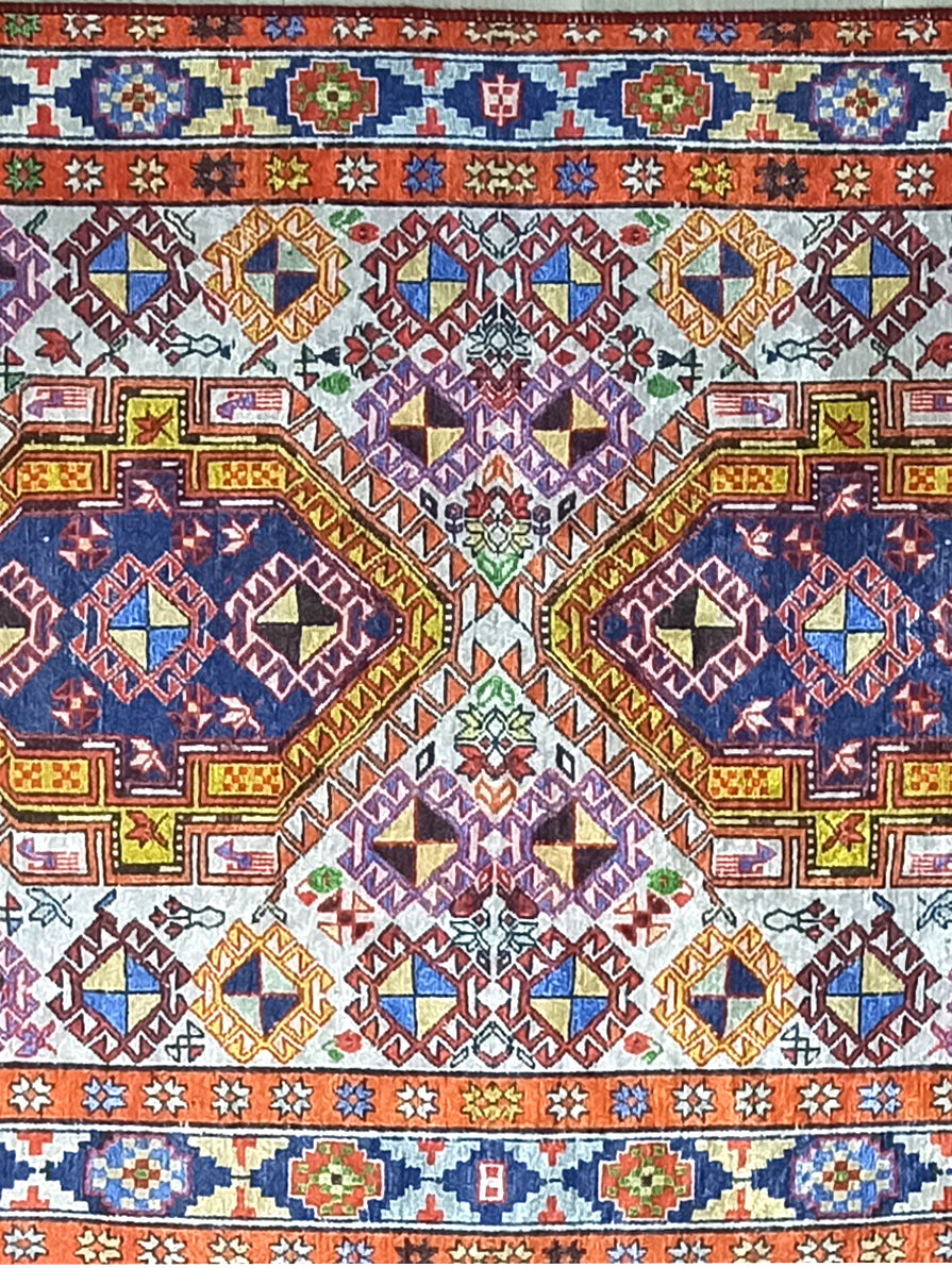 Persian Style Rug, Natural Ivory Colorful Vintage Rug