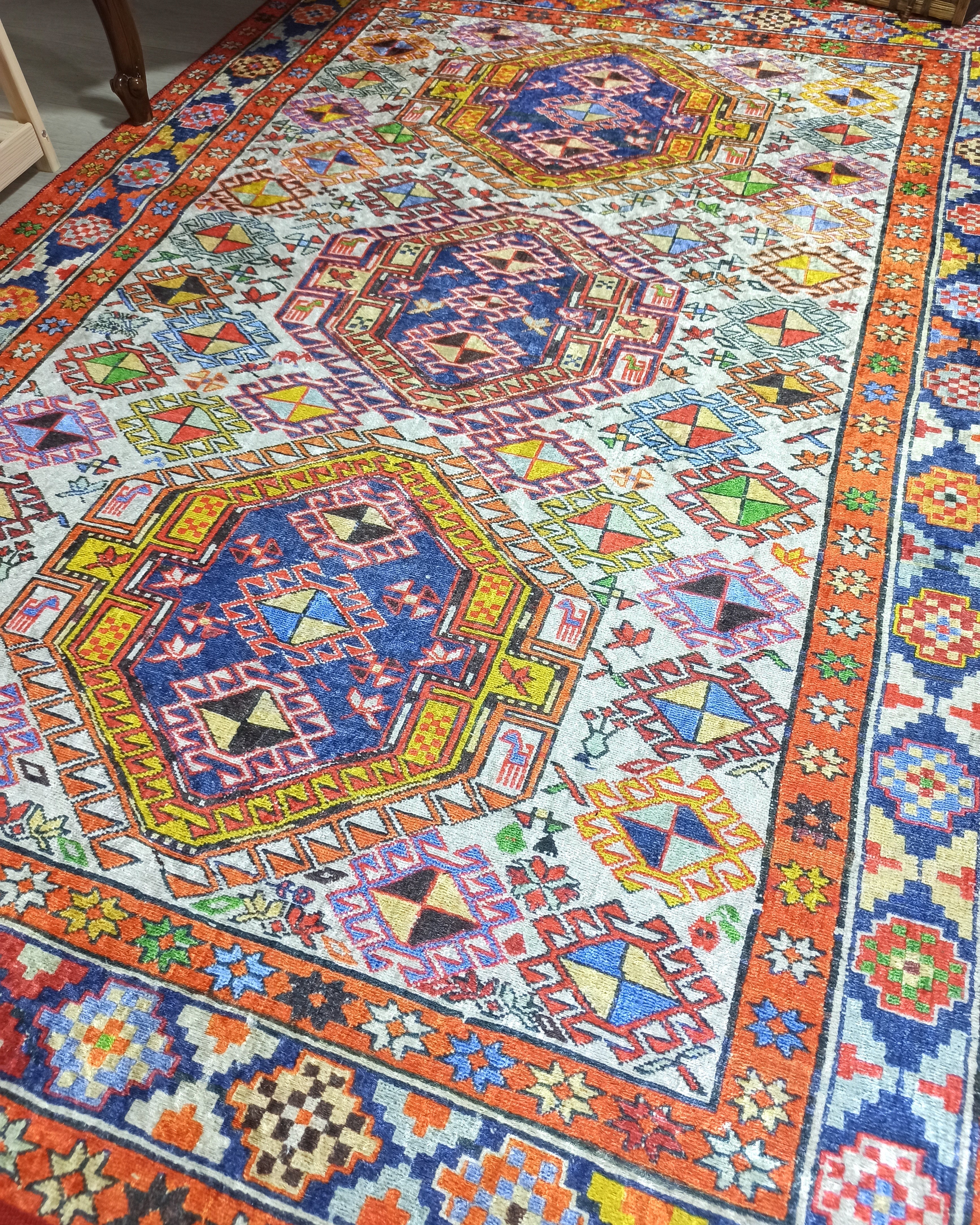 Persian Style Rug, Natural Ivory Colorful Vintage Rug