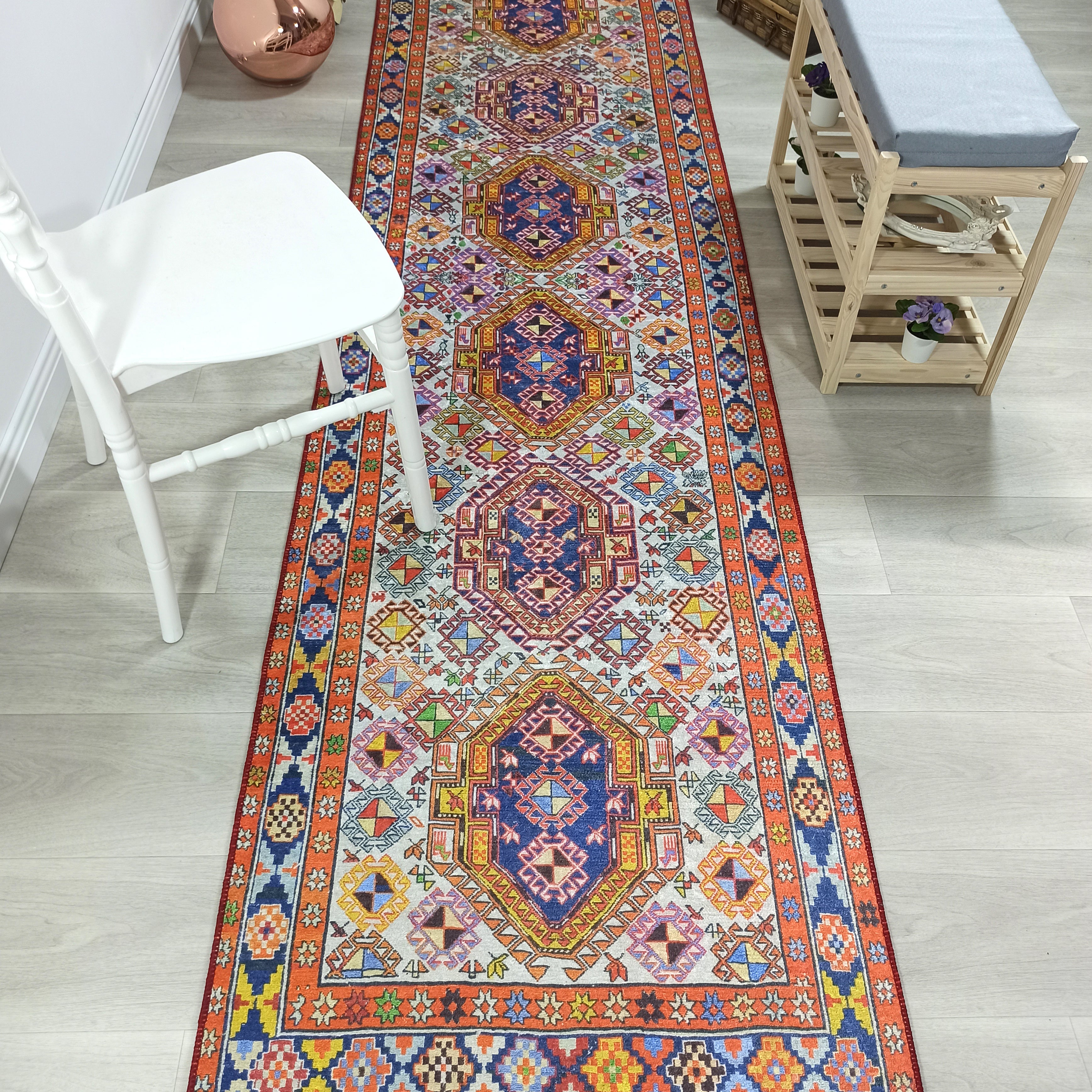 Persian Style Rug, Natural Ivory Colorful Vintage Rug