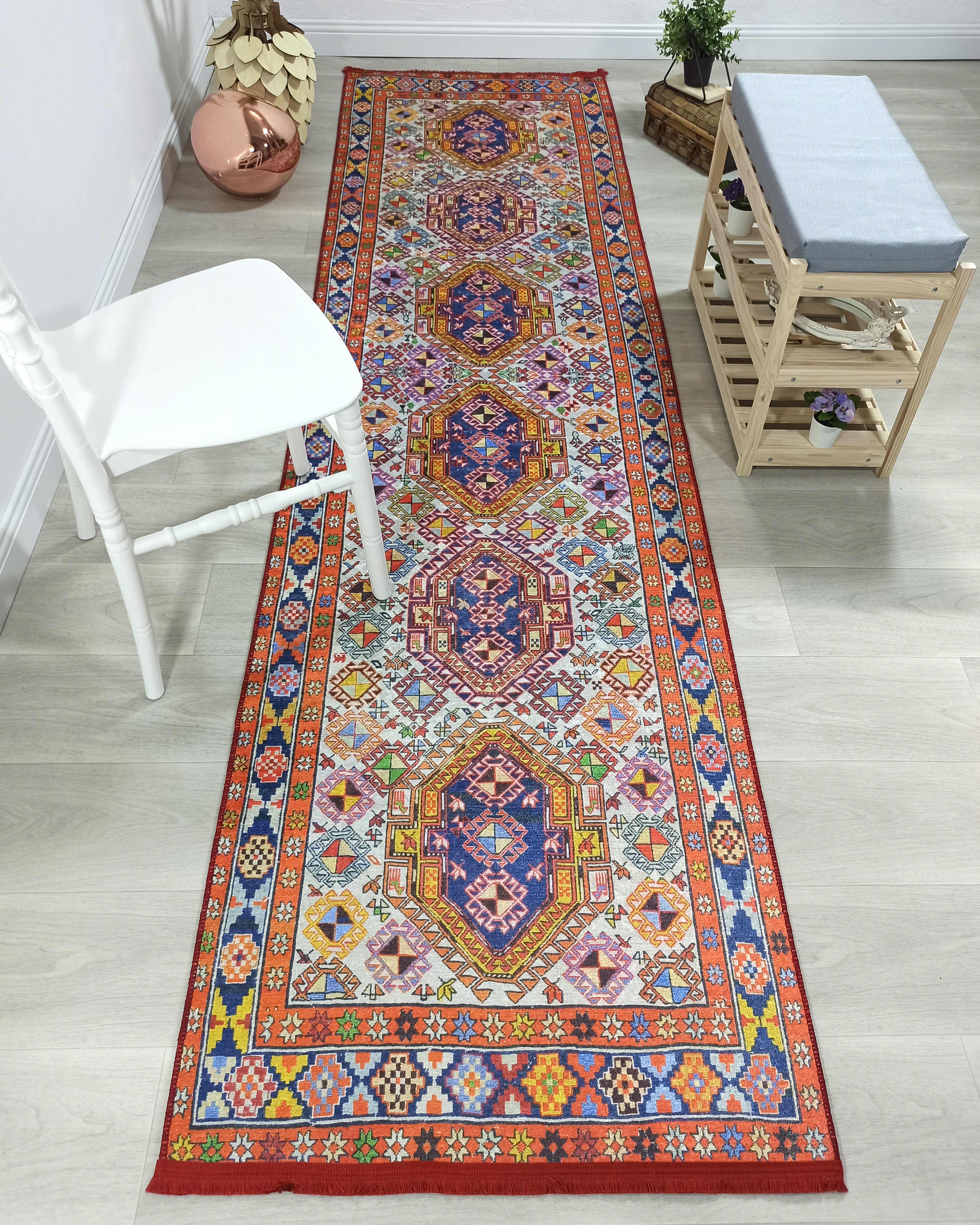 Persian Style Rug, Natural Ivory Colorful Vintage Rug