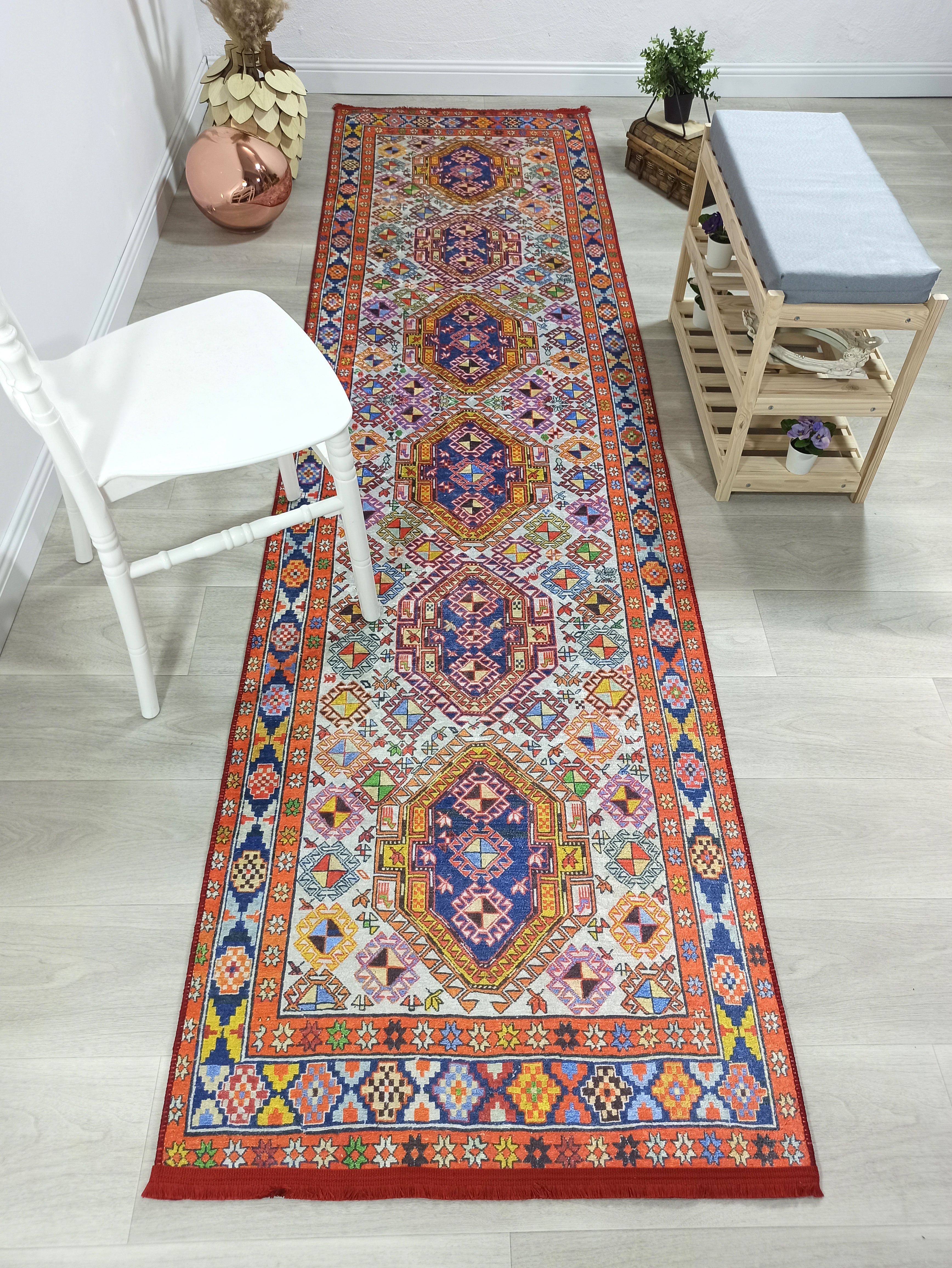 Persian Style Rug, Natural Ivory Colorful Vintage Rug