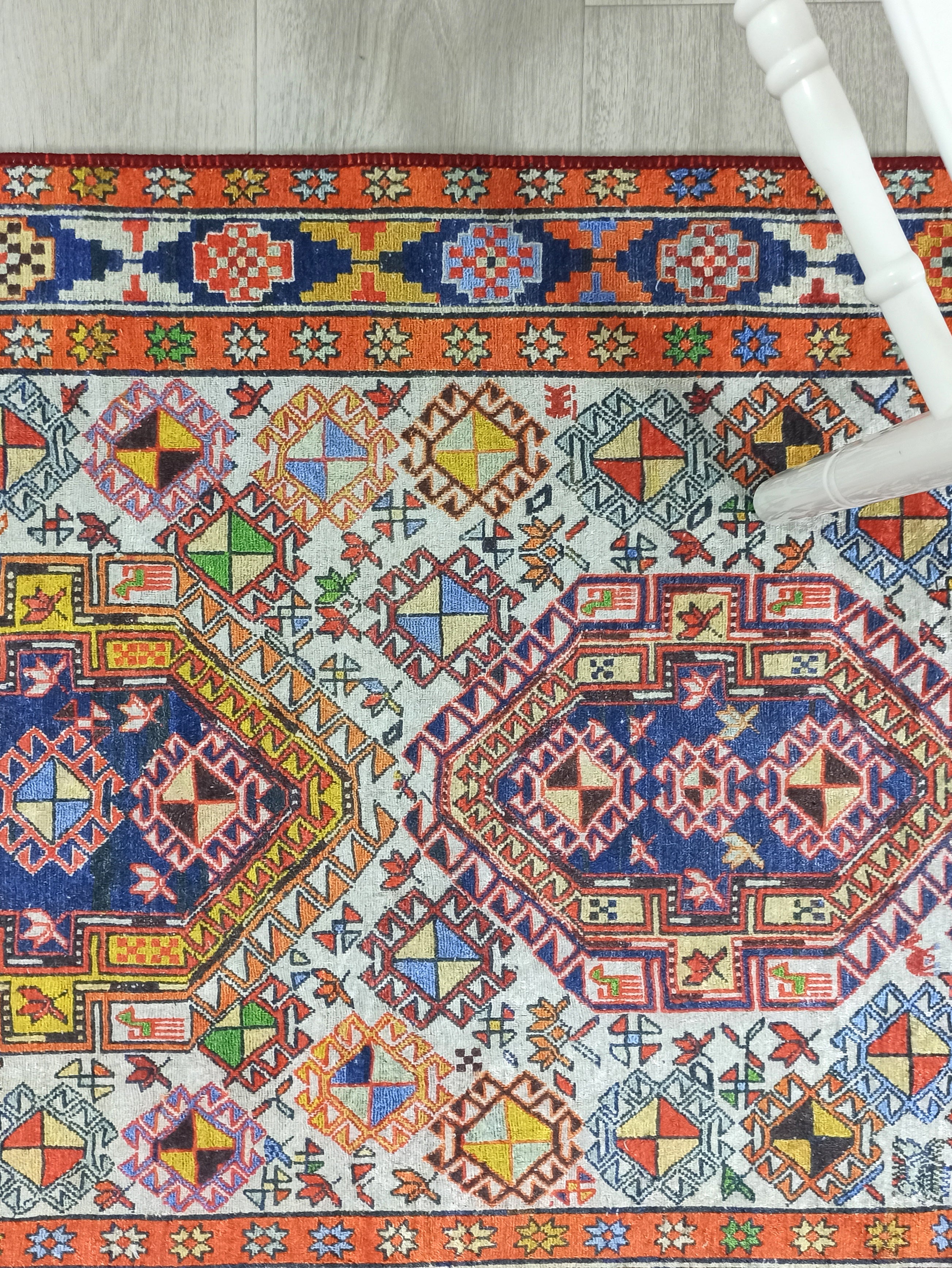 Persian Style Rug, Natural Ivory Colorful Vintage Rug