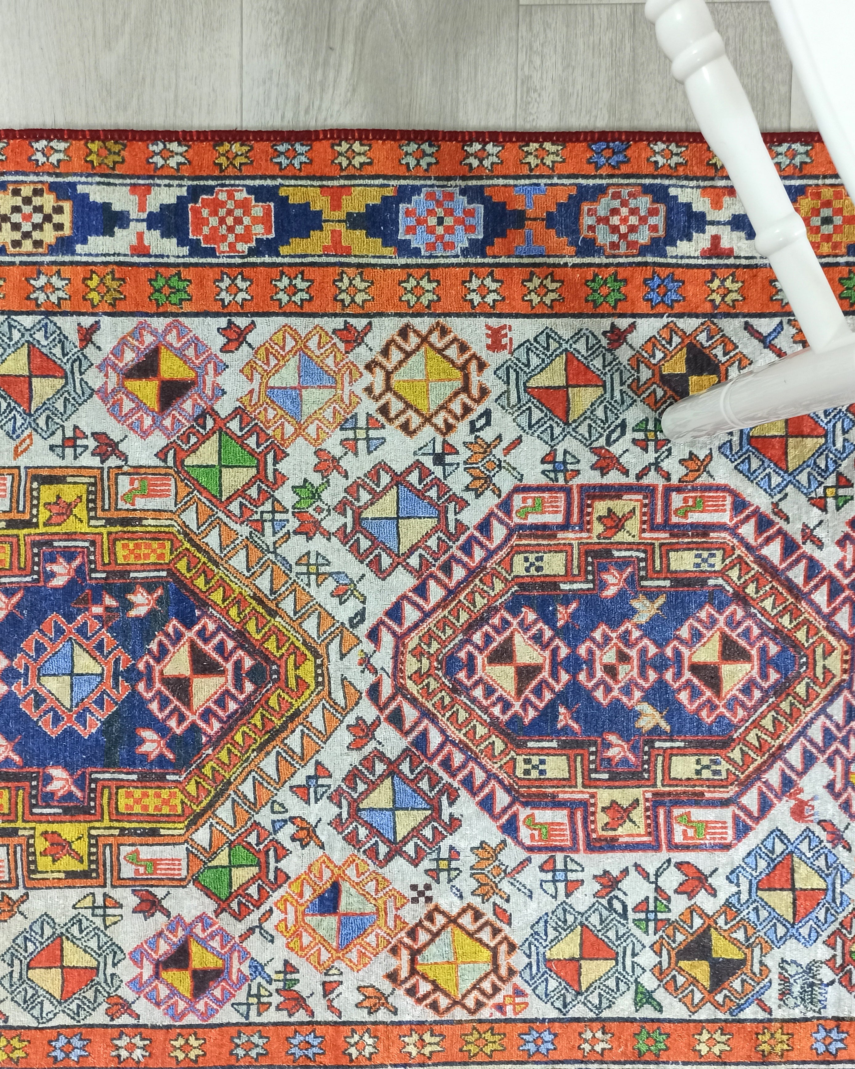 Persian Style Rug, Natural Ivory Colorful Vintage Rug