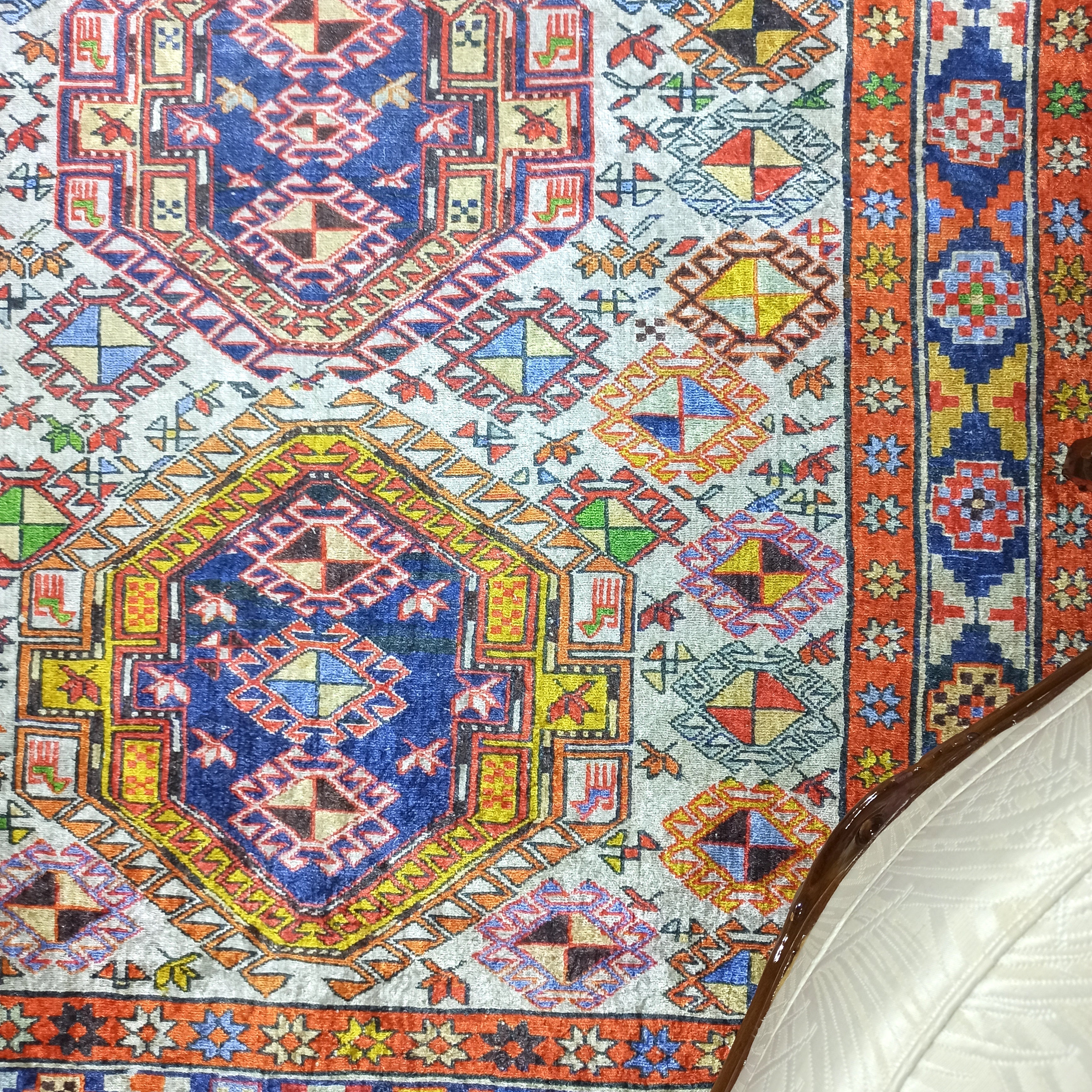 Persian Style Rug, Natural Ivory Colorful Vintage Rug