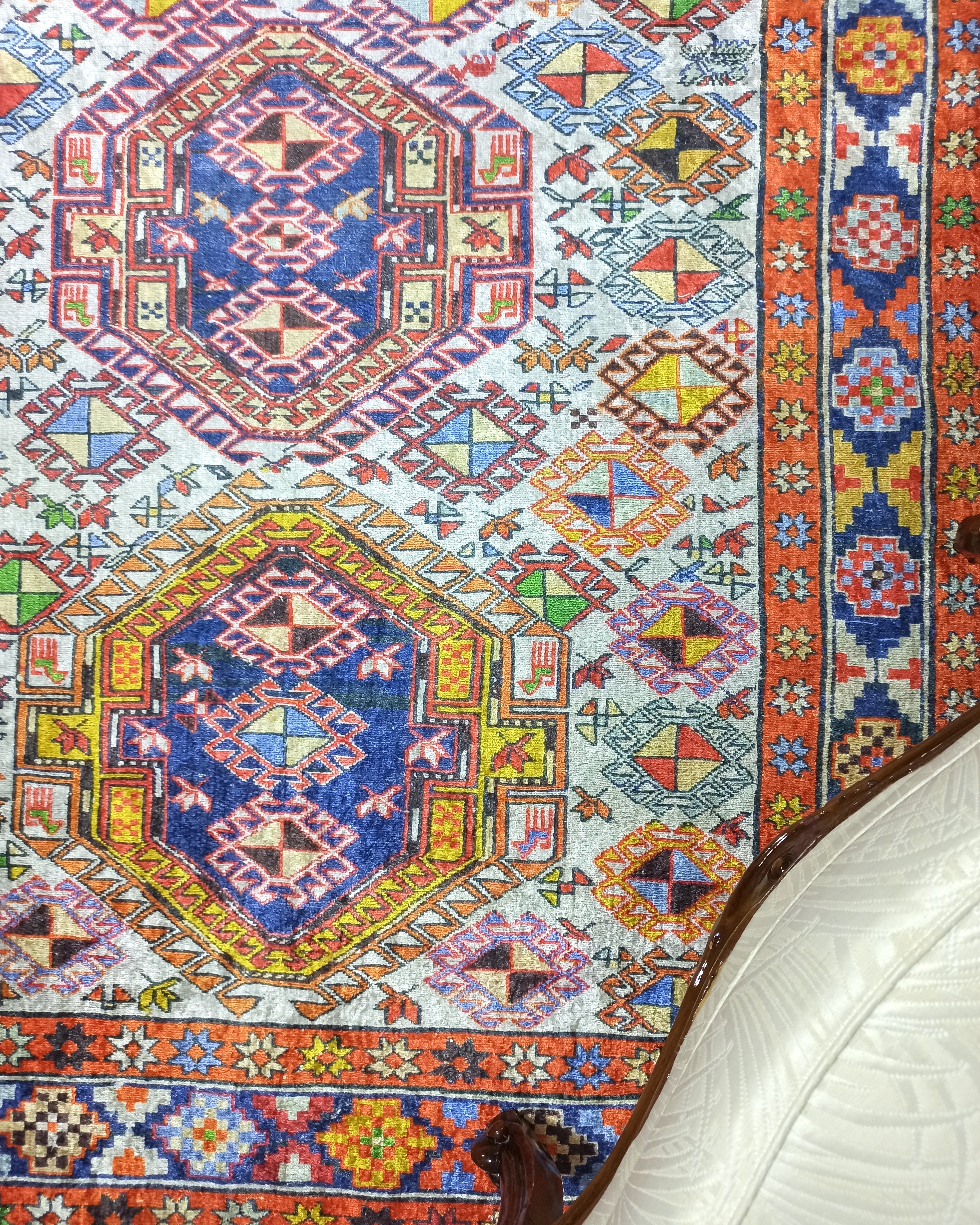 Persian Style Rug, Natural Ivory Colorful Vintage Rug