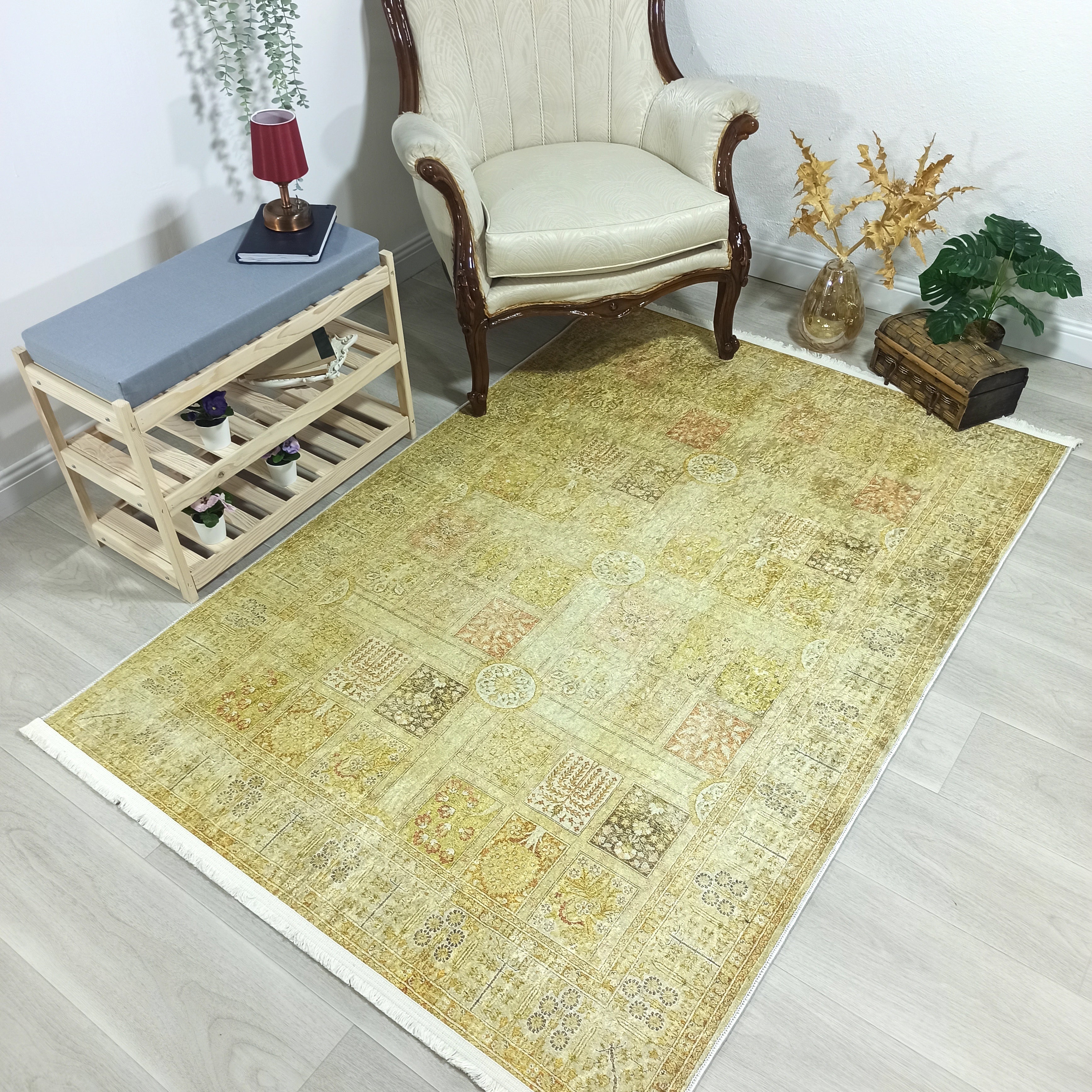 Yellow Style Vintage Rug, Home Décor Runner Area Rugs