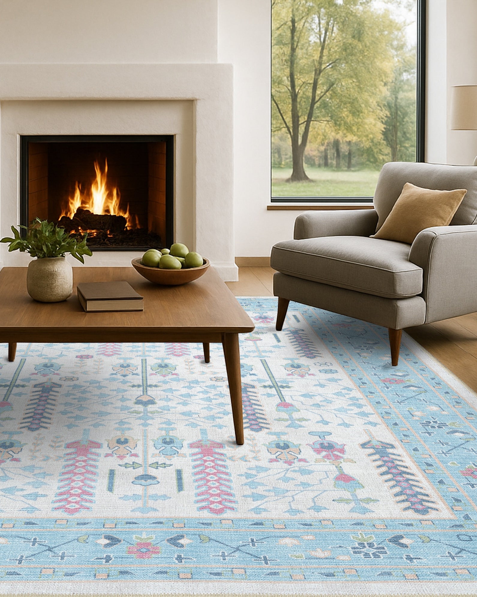 Annela Pastel Light Blue Modern Oushak Rug