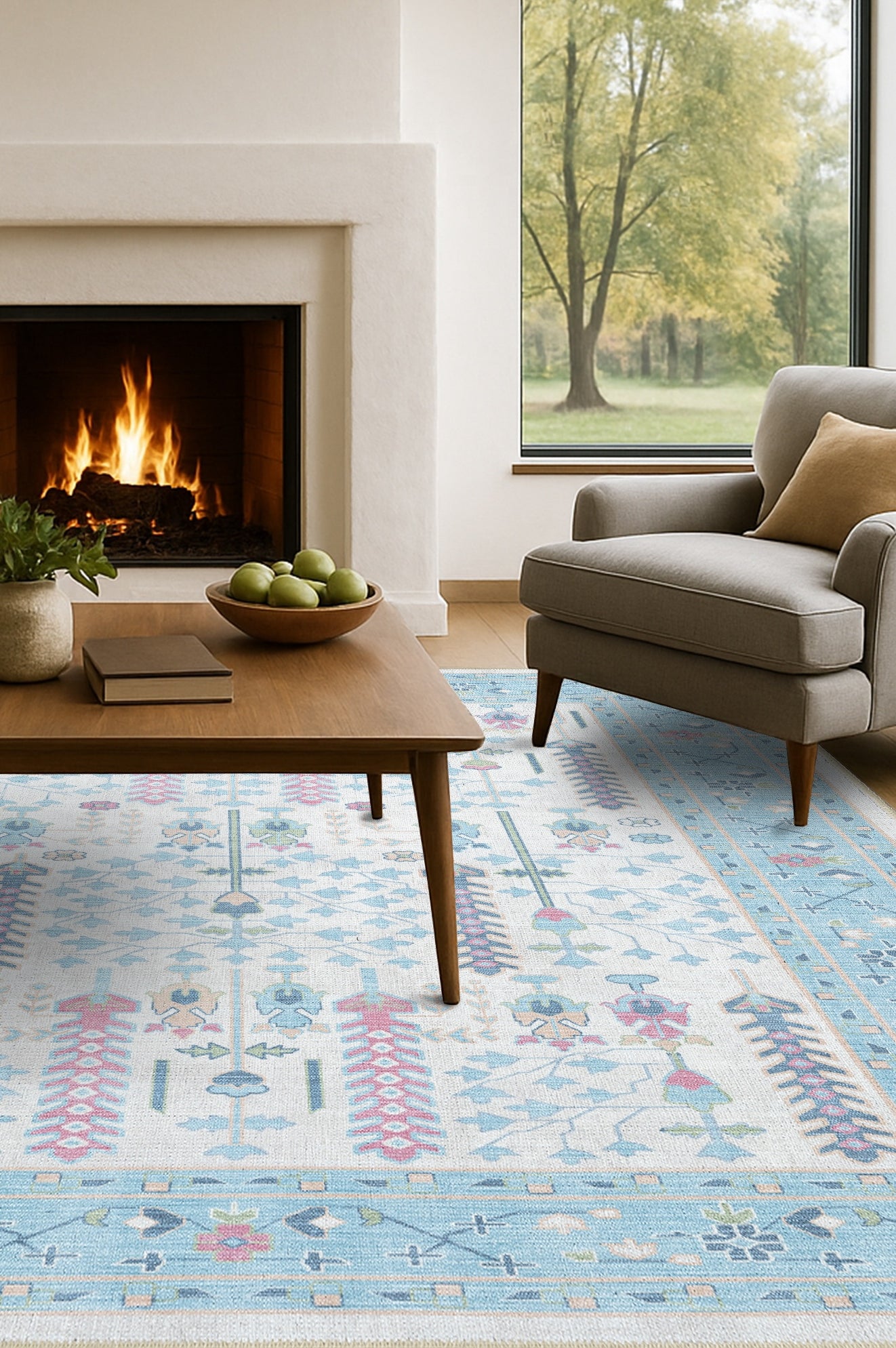 Annela Pastel Light Blue Modern Oushak Rug