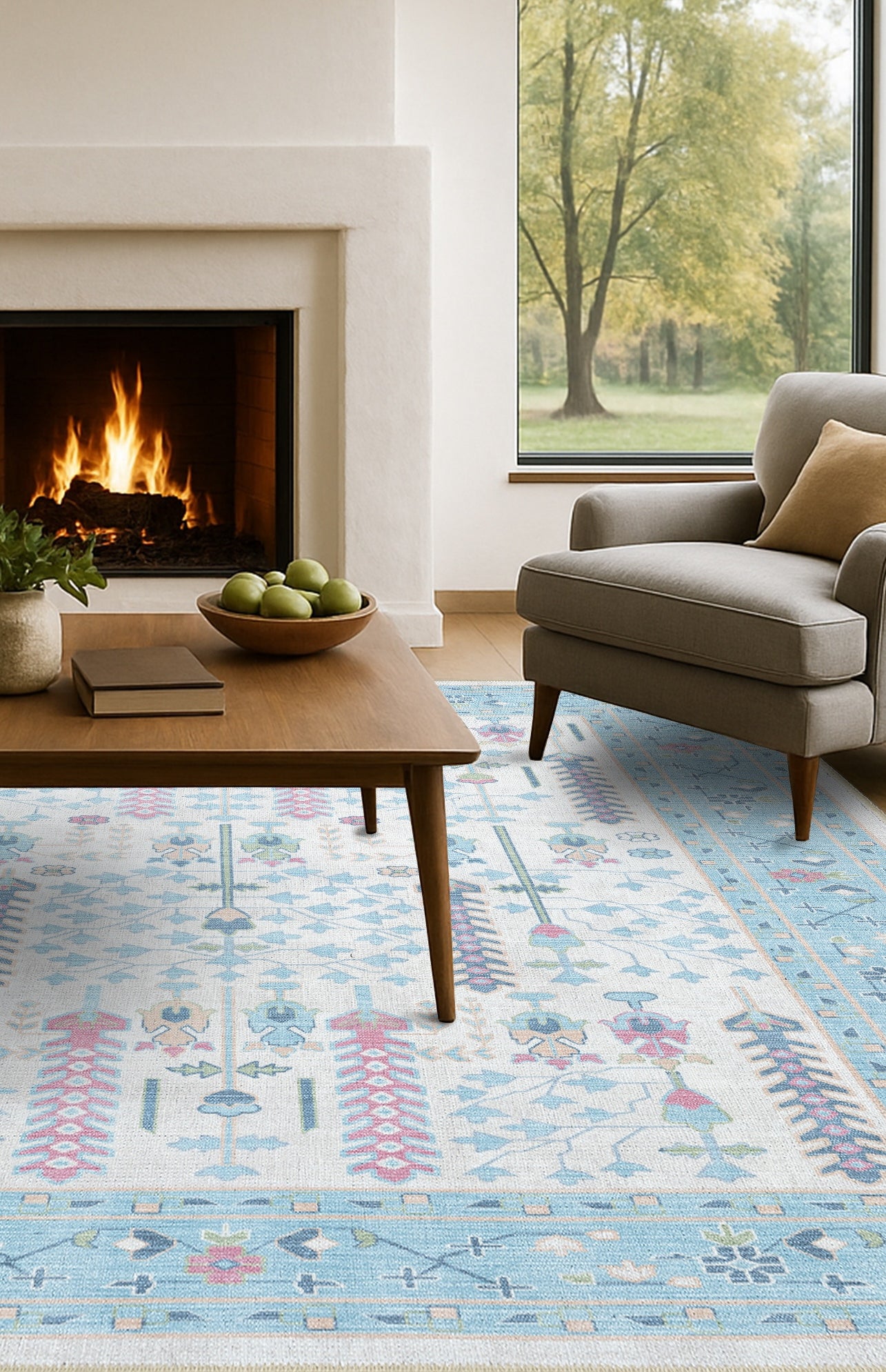 Annela Pastel Light Blue Modern Oushak Rug