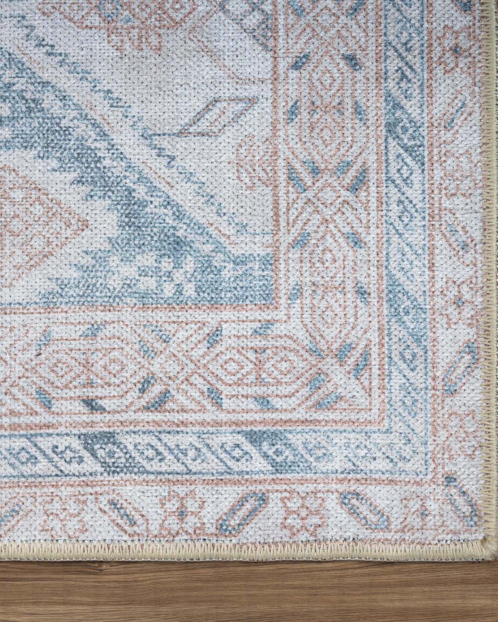 Samara Cream Blue Distressed Turkish Rug