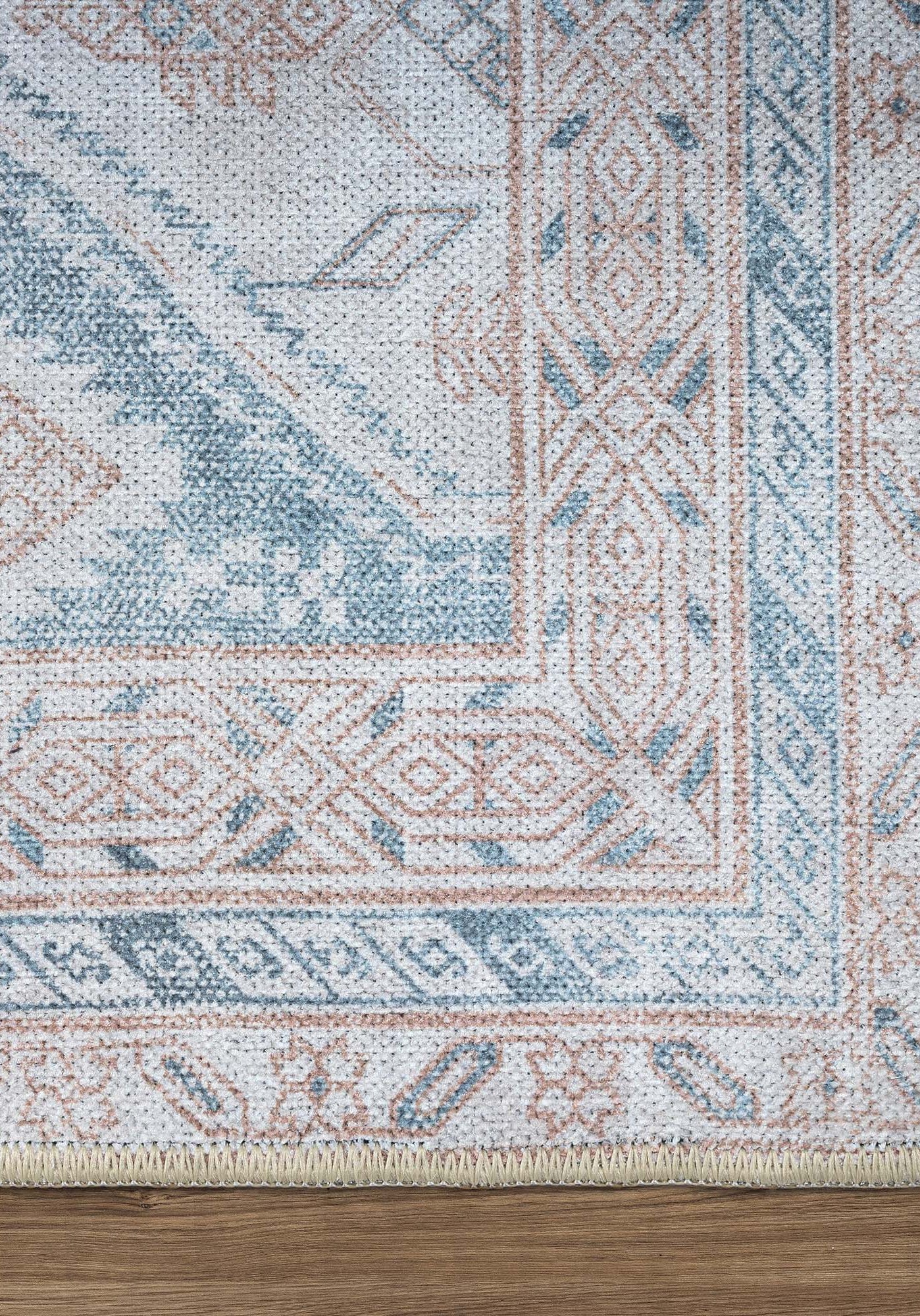 Samara Cream Blue Distressed Turkish Rug