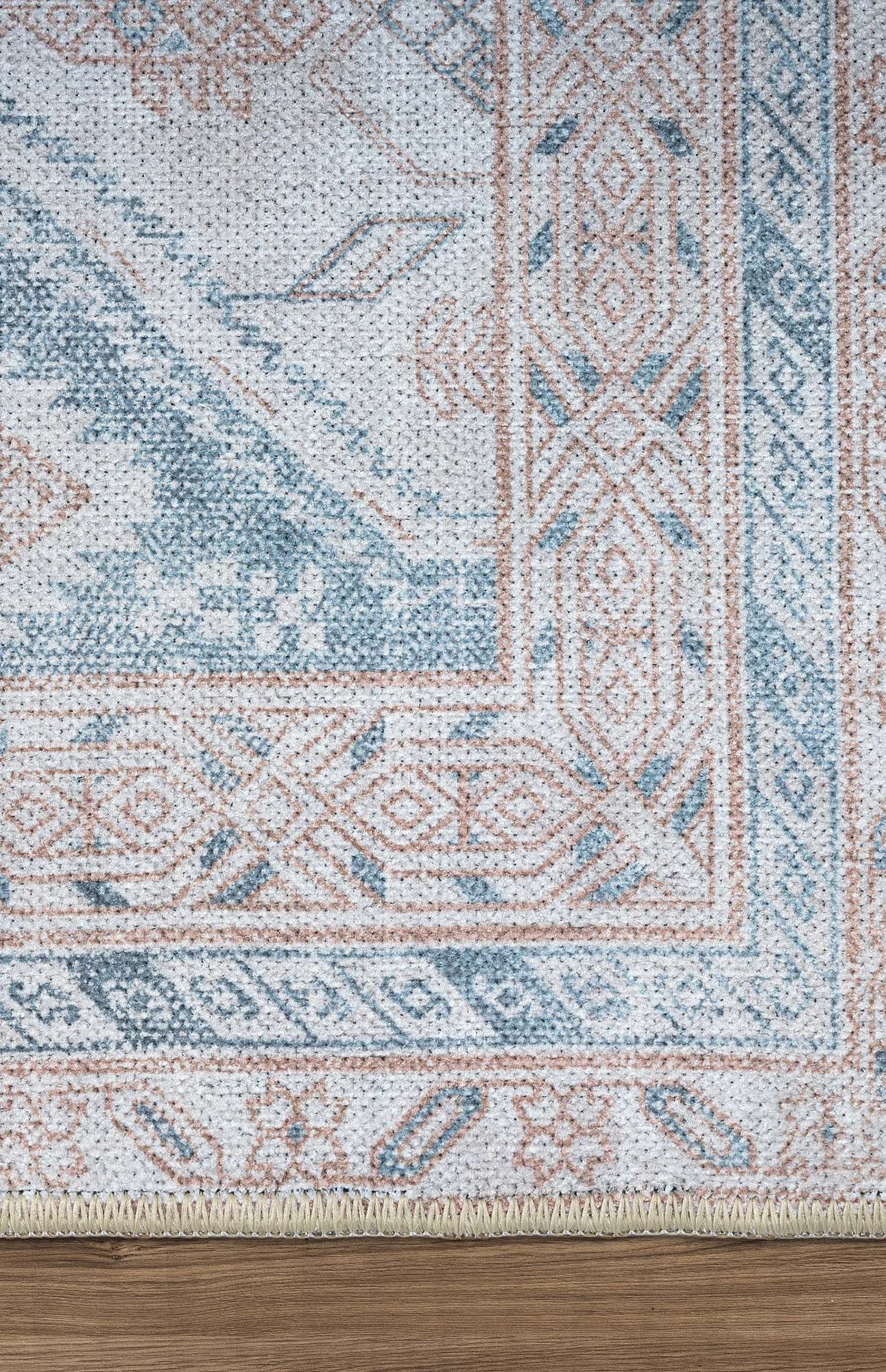 Samara Cream Blue Distressed Turkish Rug