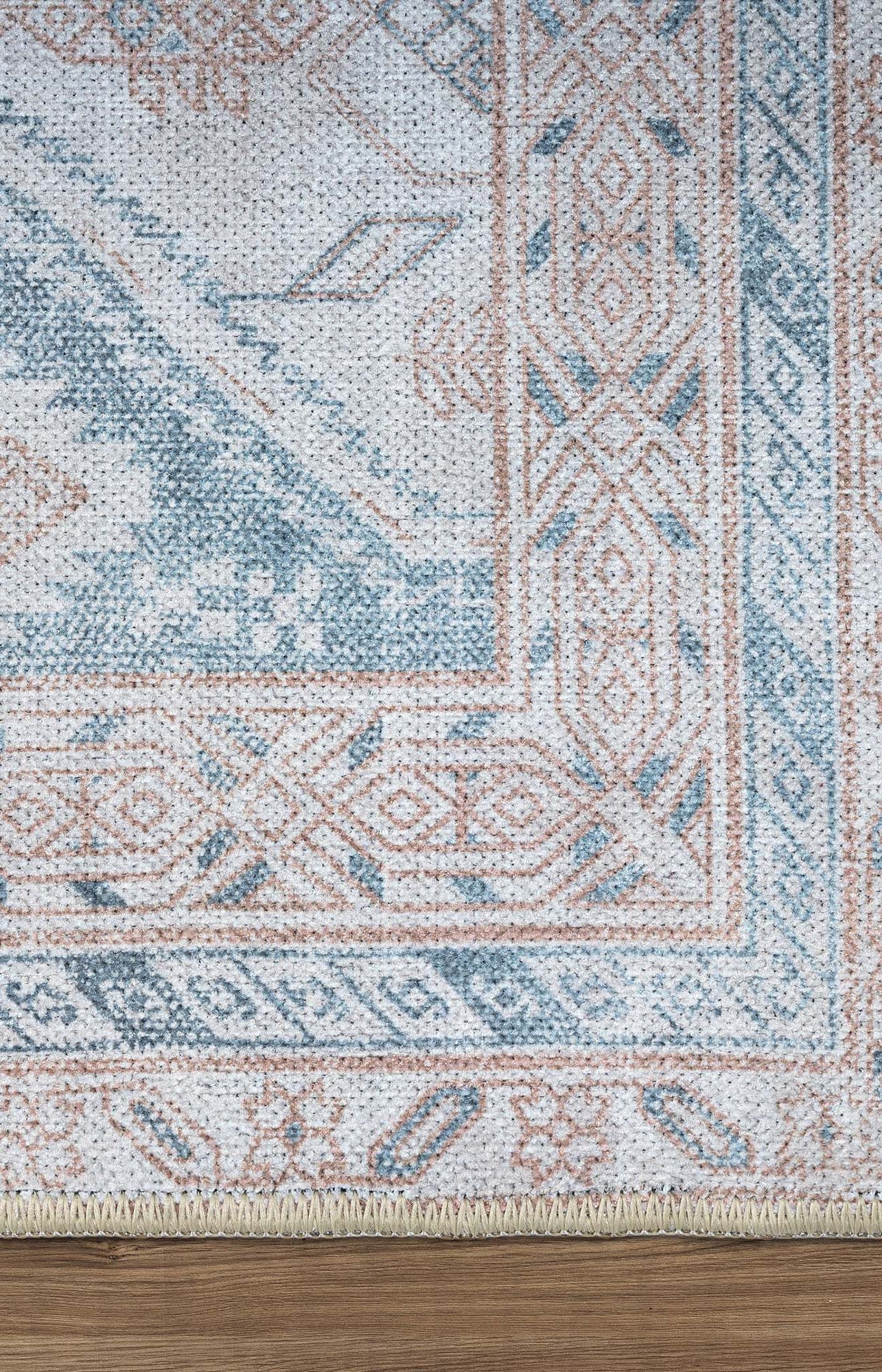 Samara Cream Blue Distressed Turkish Rug