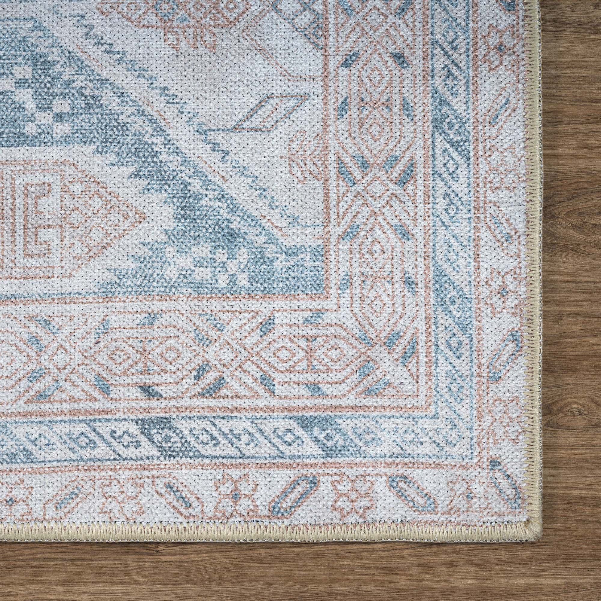 Samara Cream Blue Distressed Turkish Rug